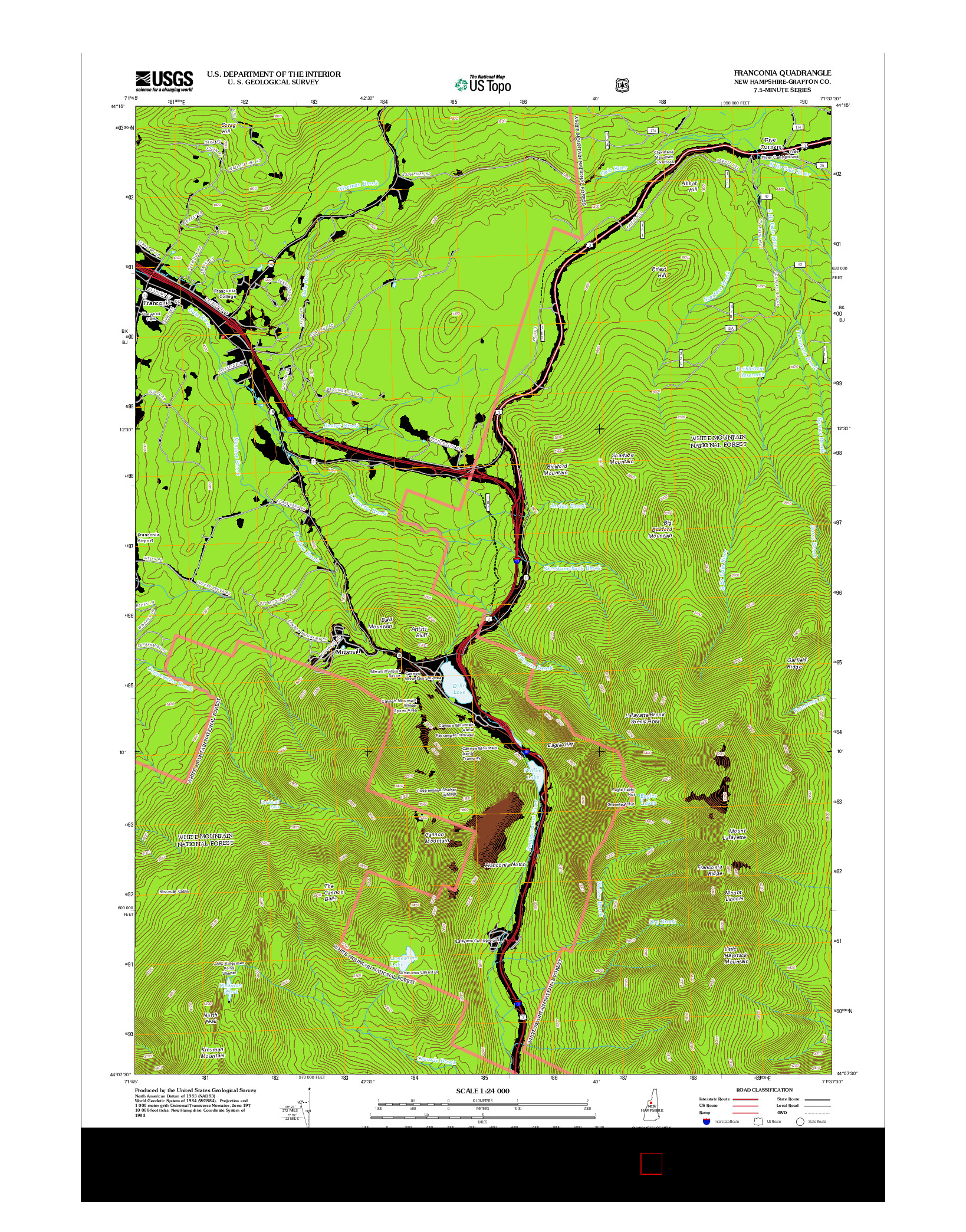 USGS US TOPO 7.5-MINUTE MAP FOR FRANCONIA, NH 2012