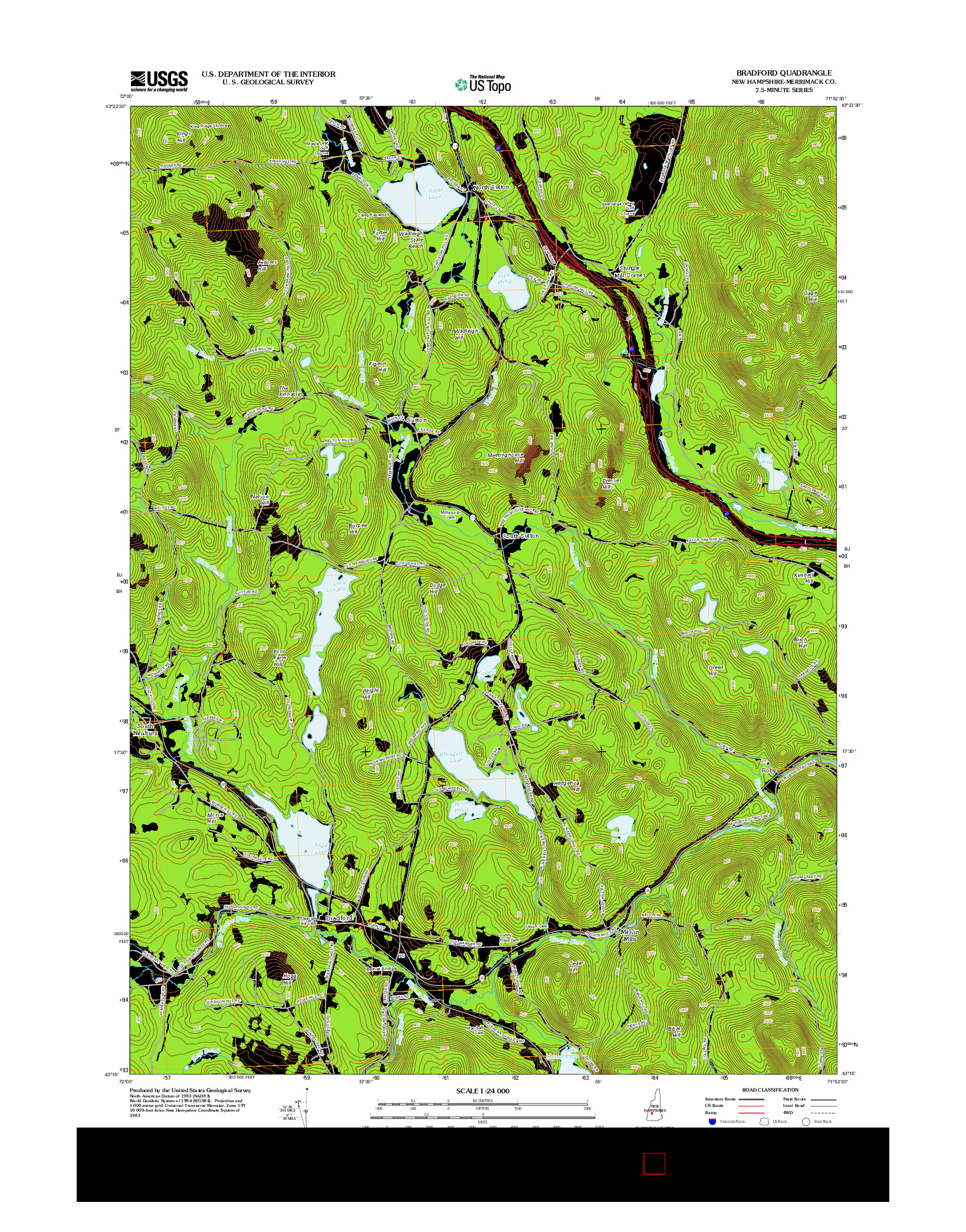 USGS US TOPO 7.5-MINUTE MAP FOR BRADFORD, NH 2012