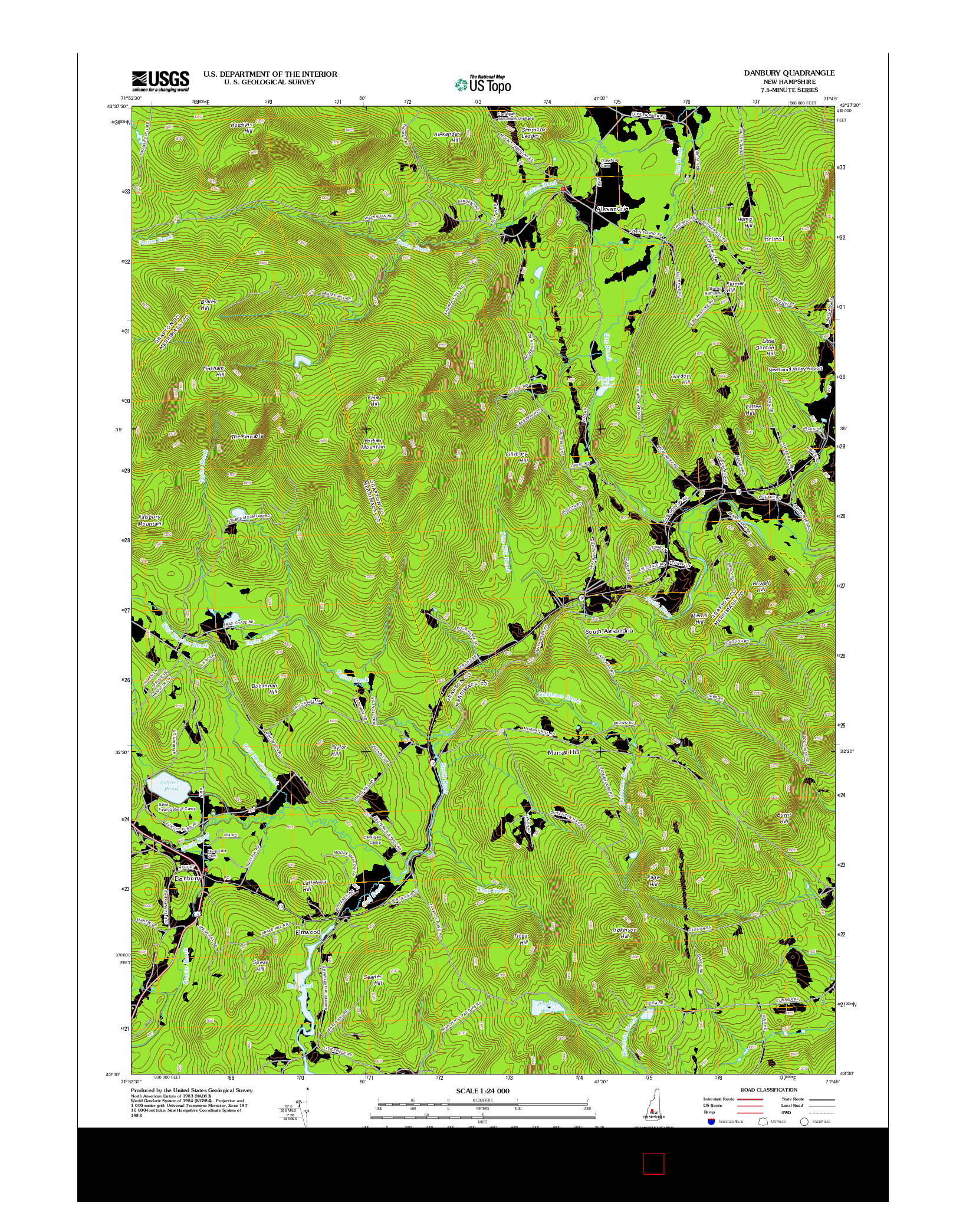 USGS US TOPO 7.5-MINUTE MAP FOR DANBURY, NH 2012