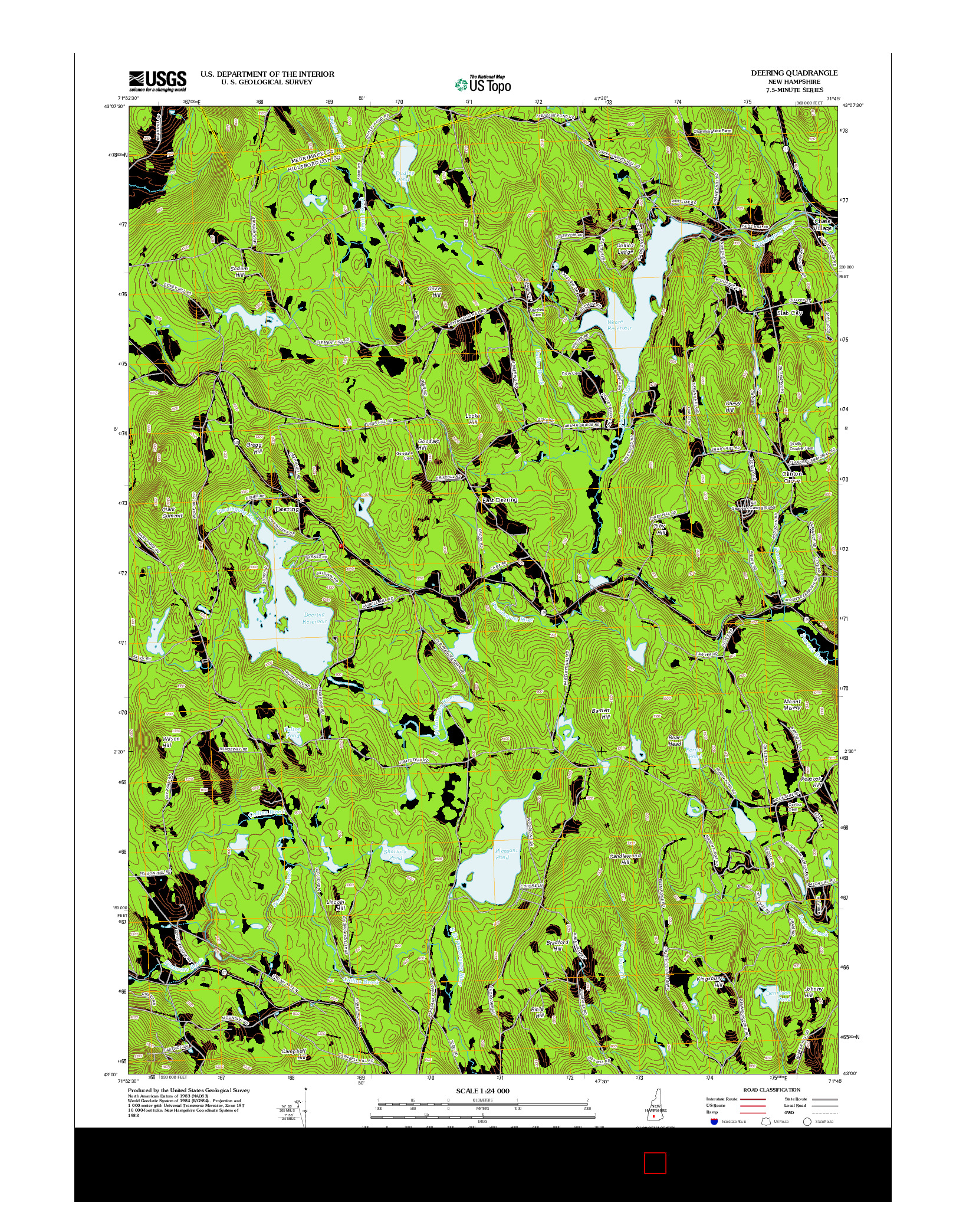 USGS US TOPO 7.5-MINUTE MAP FOR DEERING, NH 2012