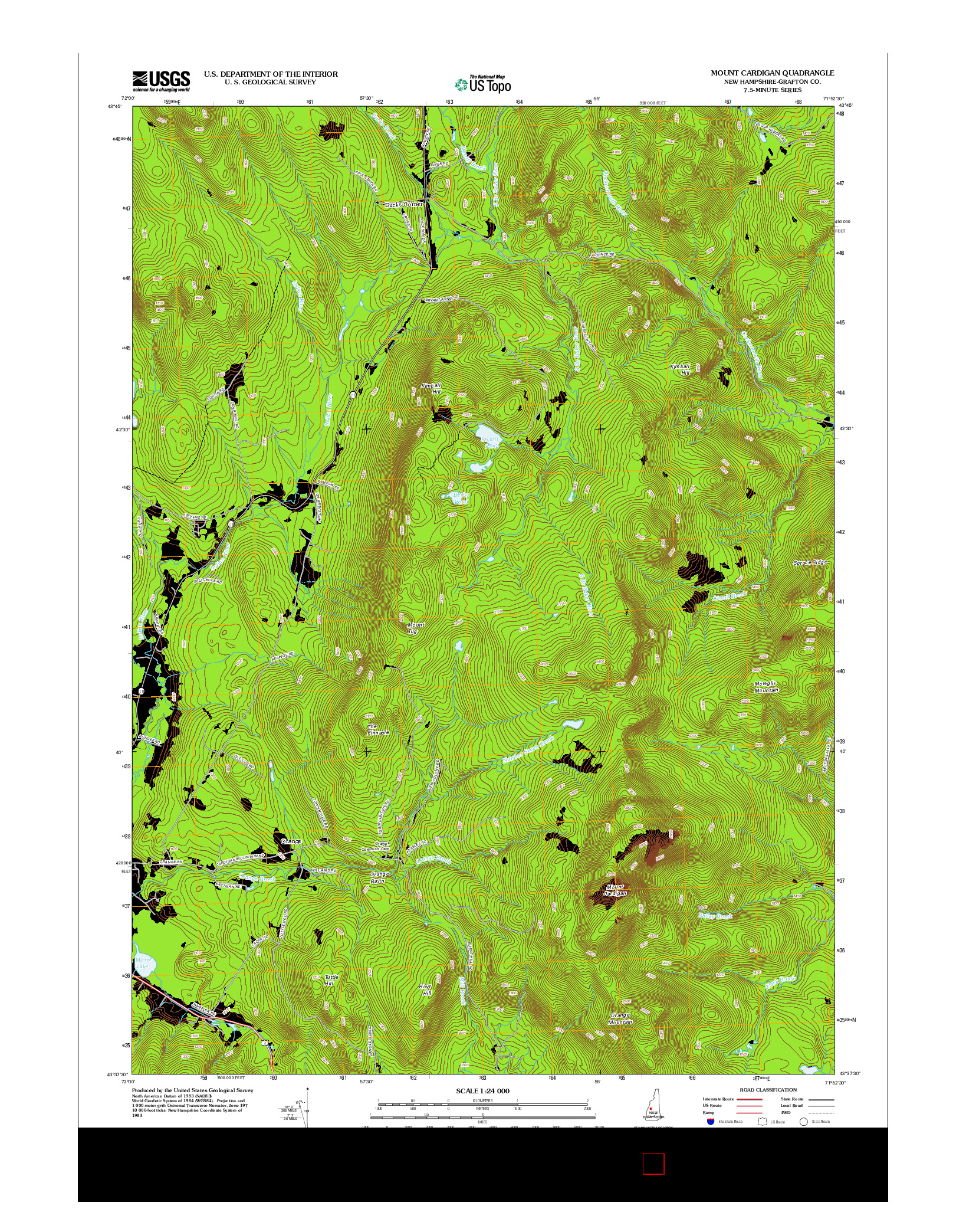 USGS US TOPO 7.5-MINUTE MAP FOR MOUNT CARDIGAN, NH 2012