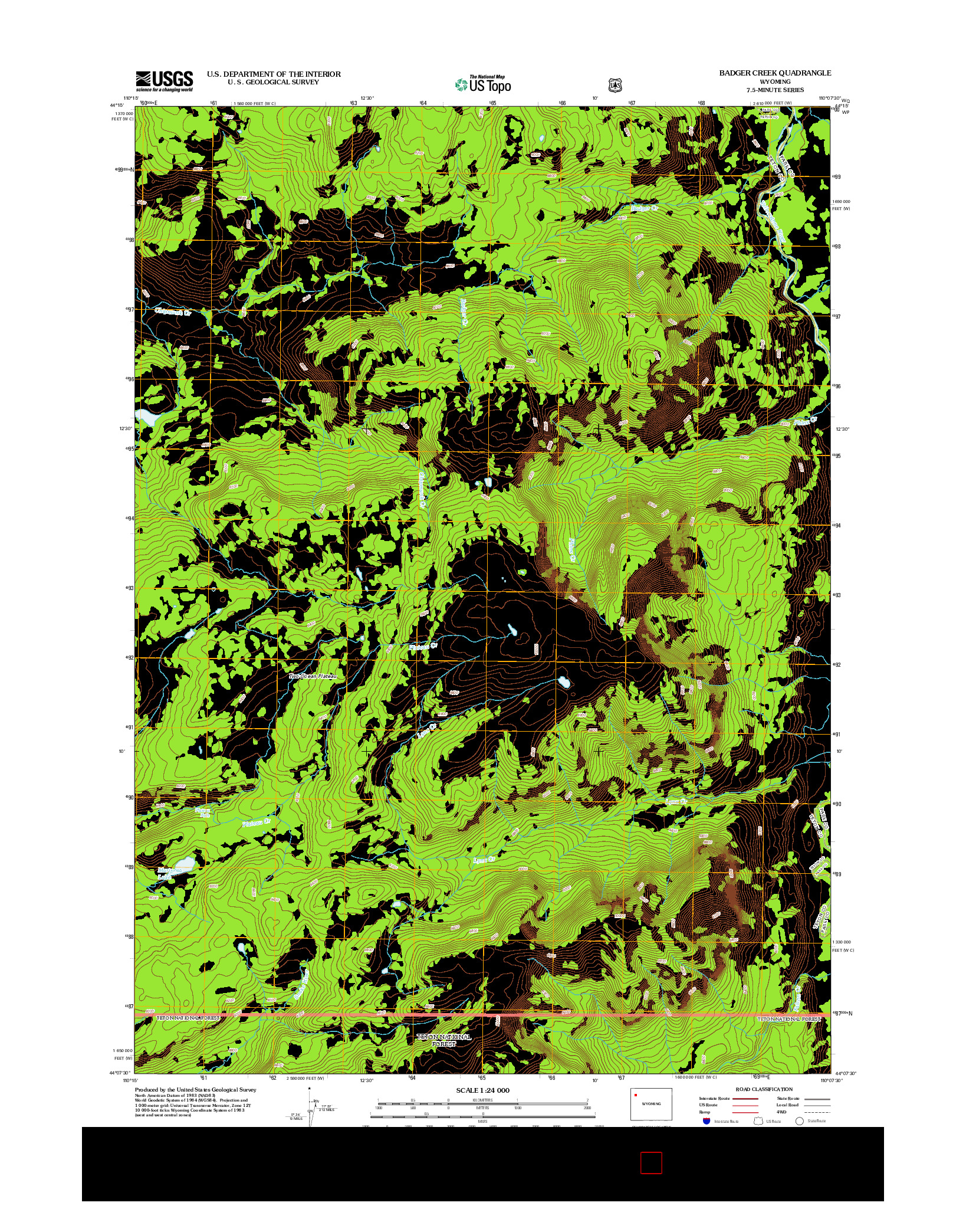 USGS US TOPO 7.5-MINUTE MAP FOR BADGER CREEK, WY 2012