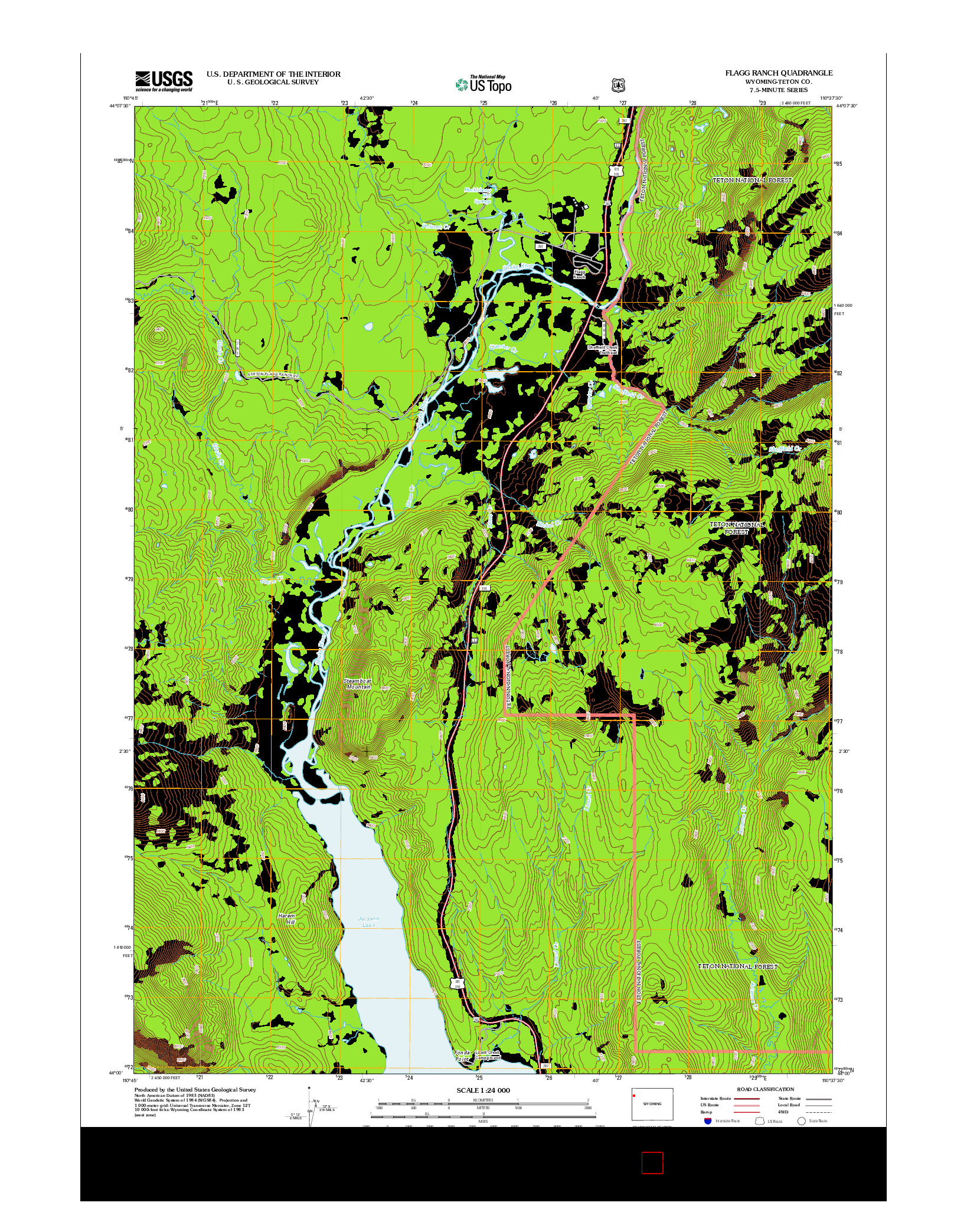 USGS US TOPO 7.5-MINUTE MAP FOR FLAGG RANCH, WY 2012