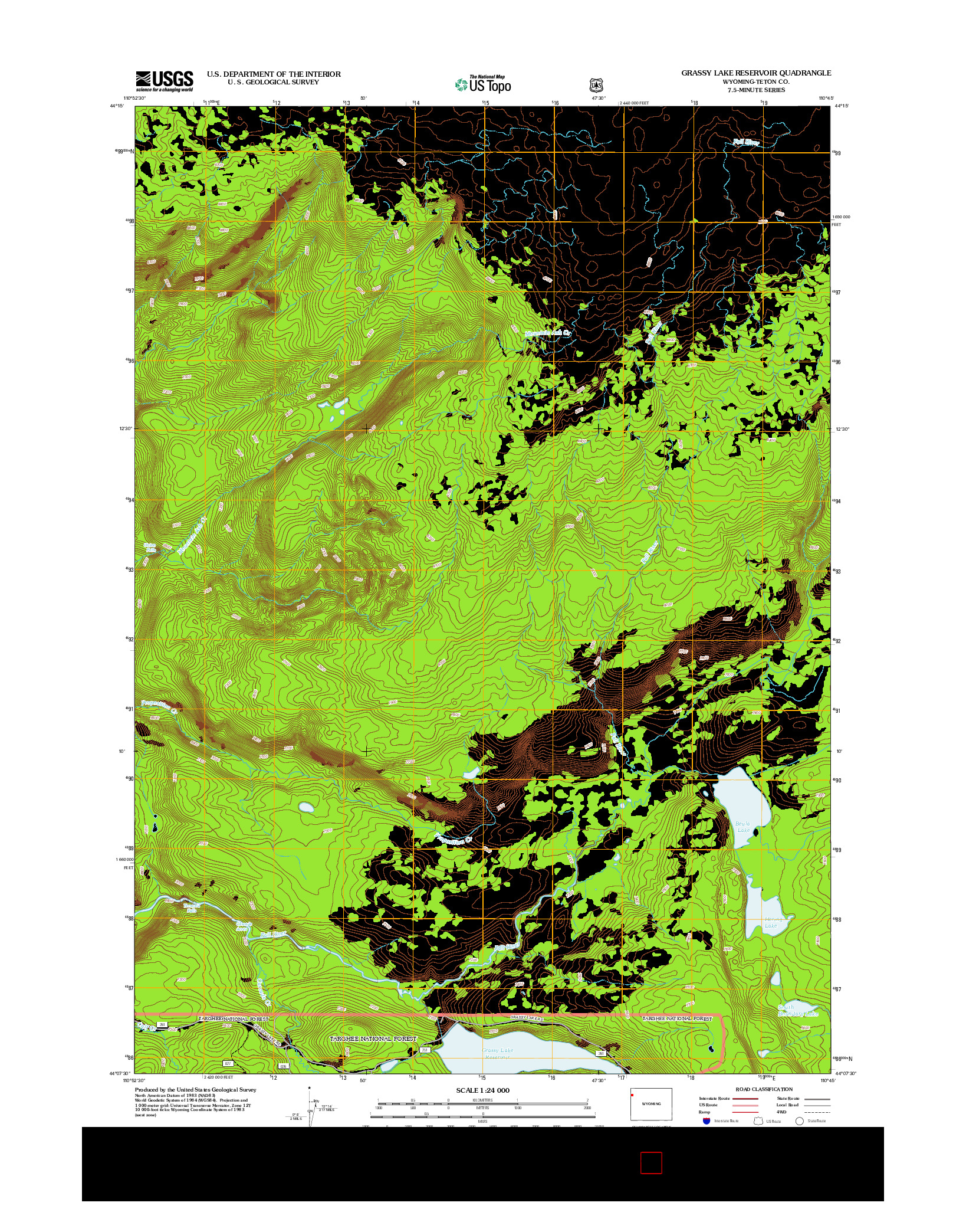 USGS US TOPO 7.5-MINUTE MAP FOR GRASSY LAKE RESERVOIR, WY 2012