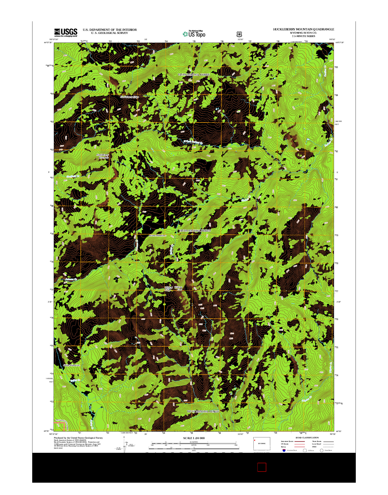 USGS US TOPO 7.5-MINUTE MAP FOR HUCKLEBERRY MOUNTAIN, WY 2012