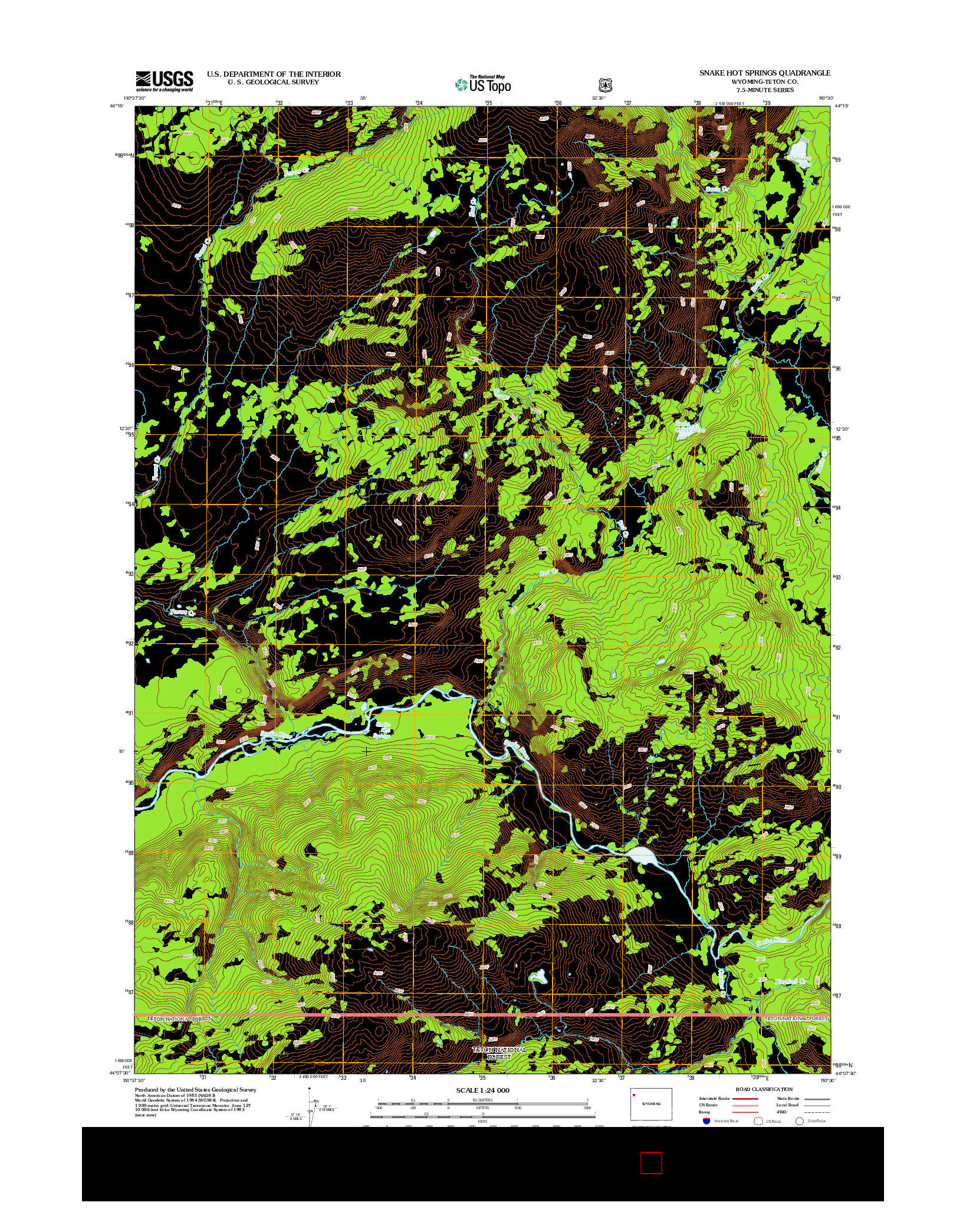 USGS US TOPO 7.5-MINUTE MAP FOR SNAKE HOT SPRINGS, WY 2012