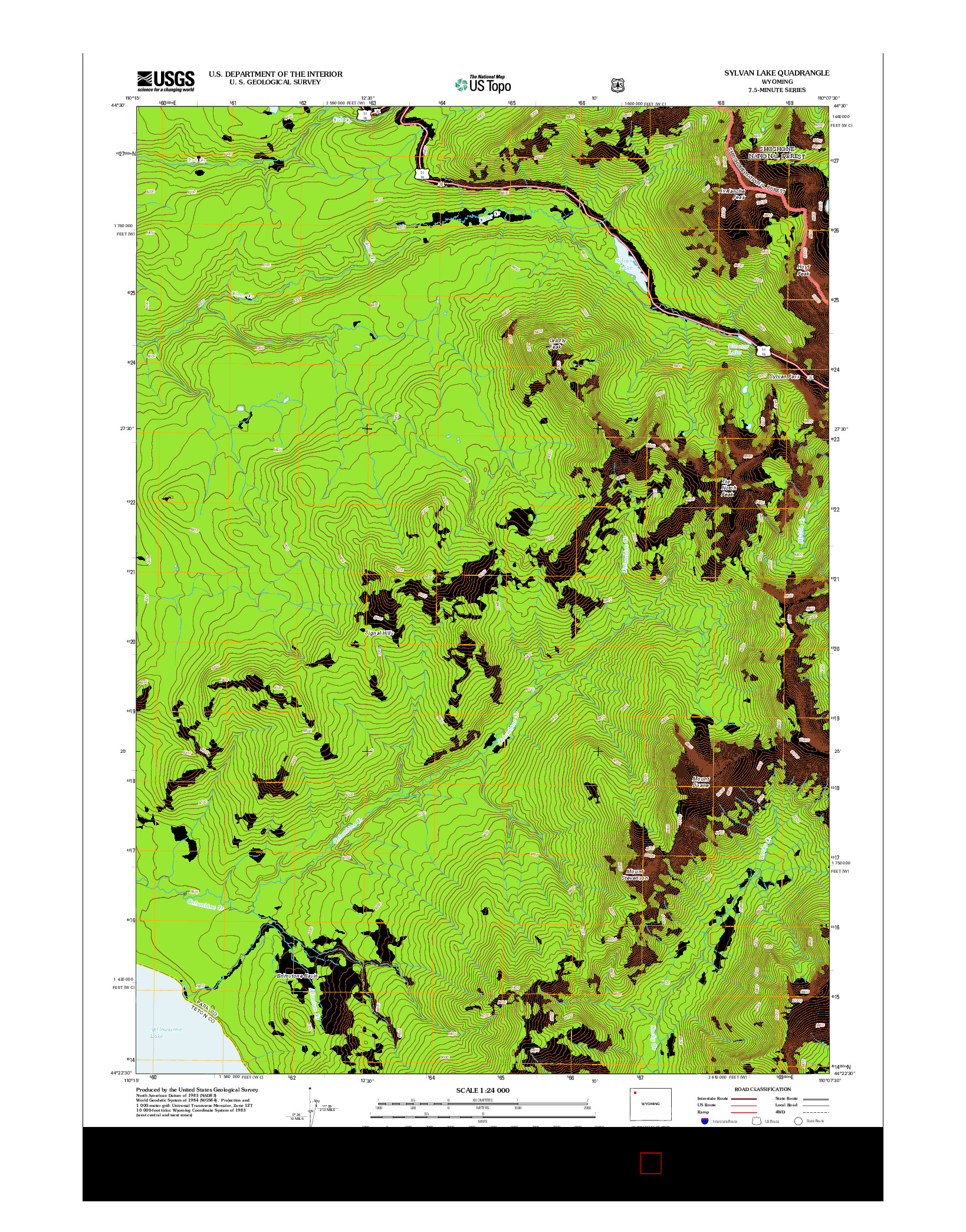 USGS US TOPO 7.5-MINUTE MAP FOR SYLVAN LAKE, WY 2012