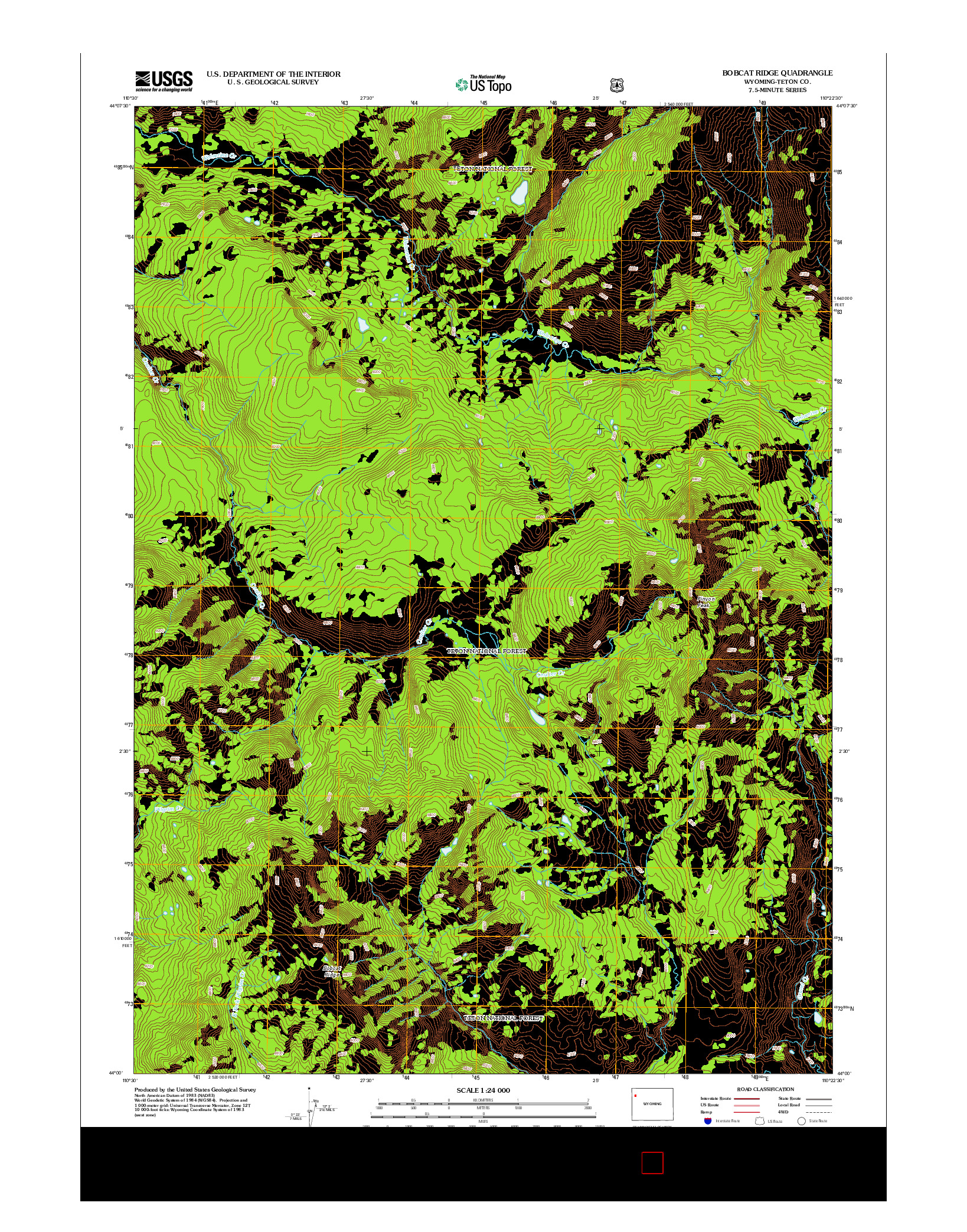 USGS US TOPO 7.5-MINUTE MAP FOR BOBCAT RIDGE, WY 2012