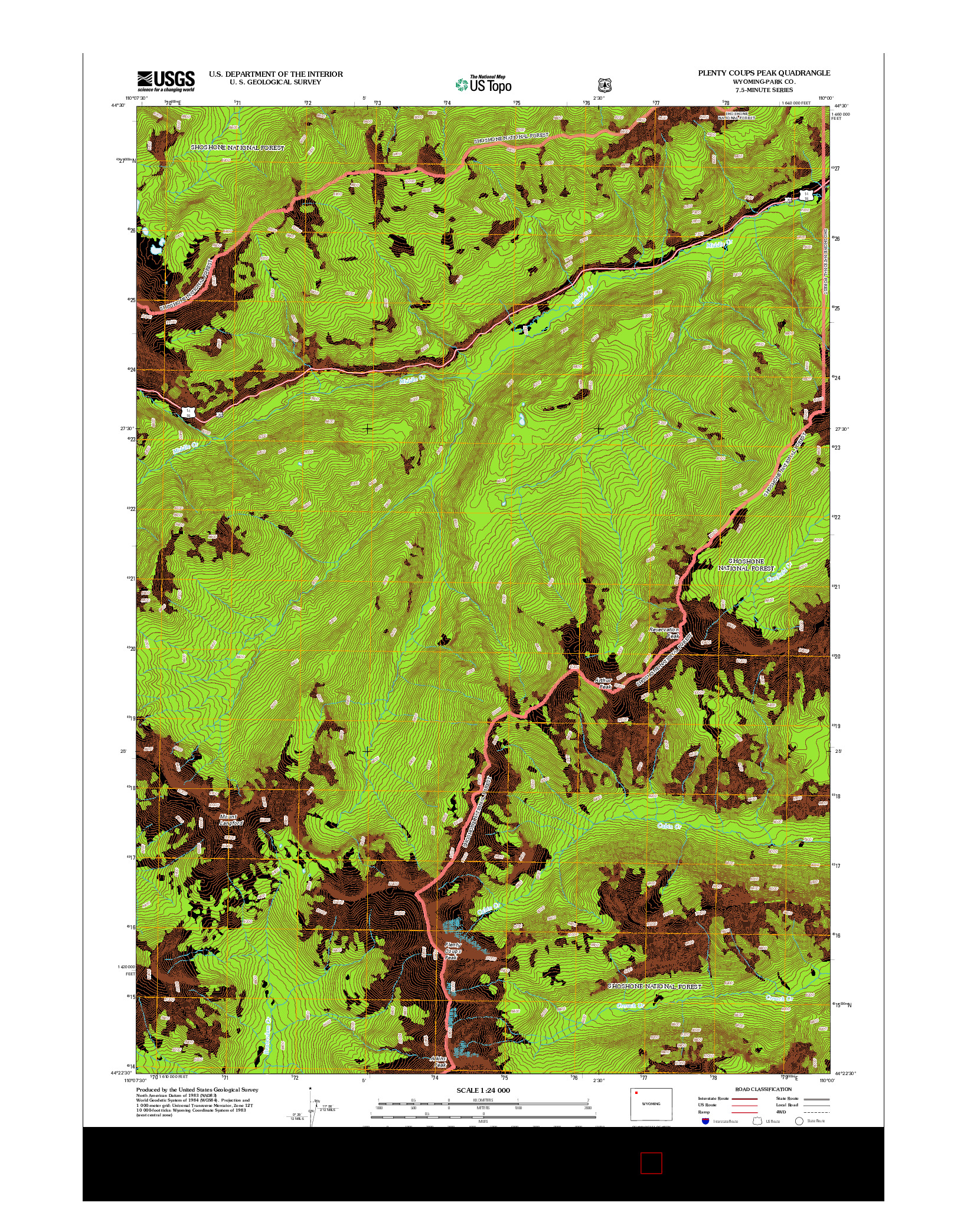 USGS US TOPO 7.5-MINUTE MAP FOR PLENTY COUPS PEAK, WY 2012