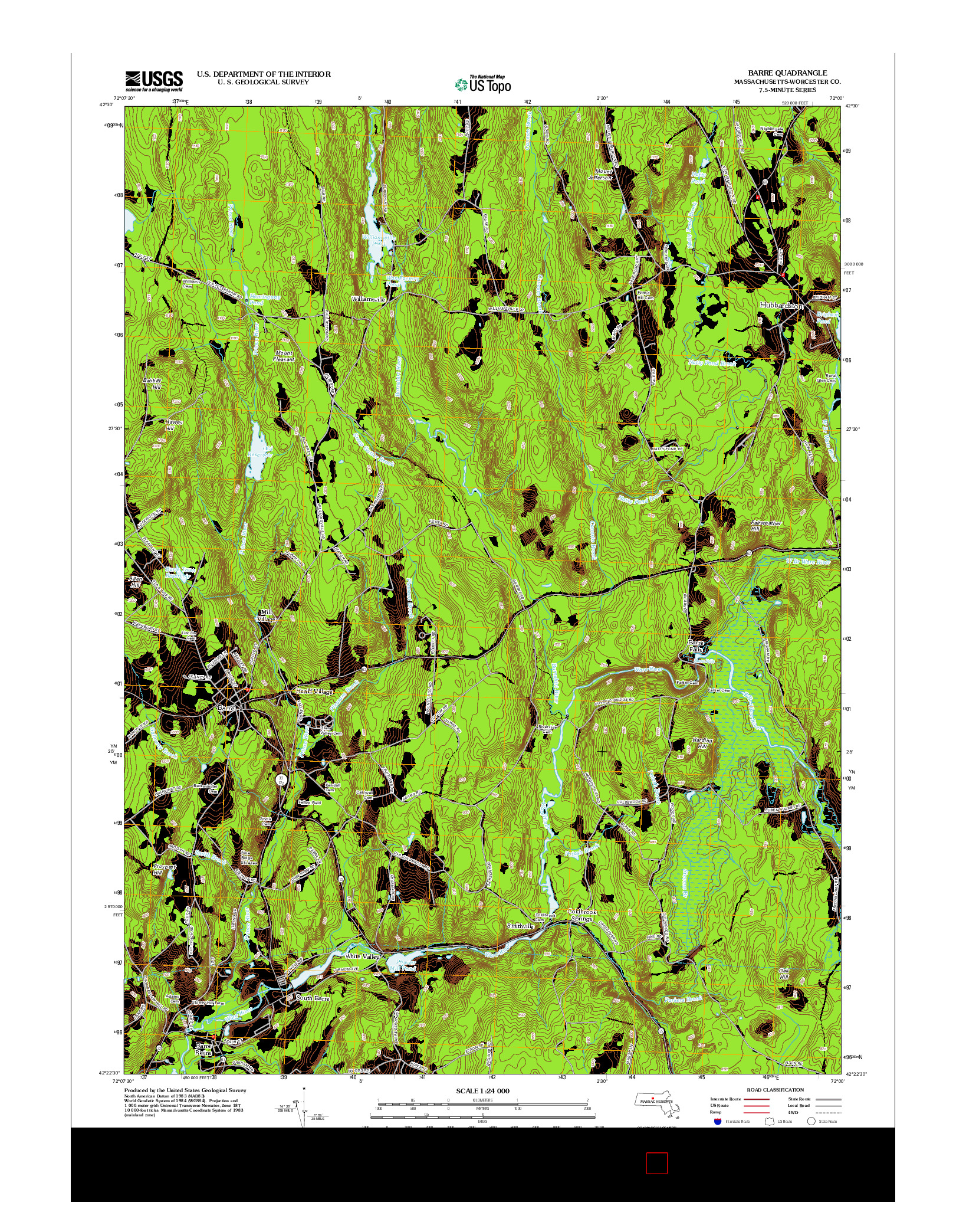 USGS US TOPO 7.5-MINUTE MAP FOR BARRE, MA 2012