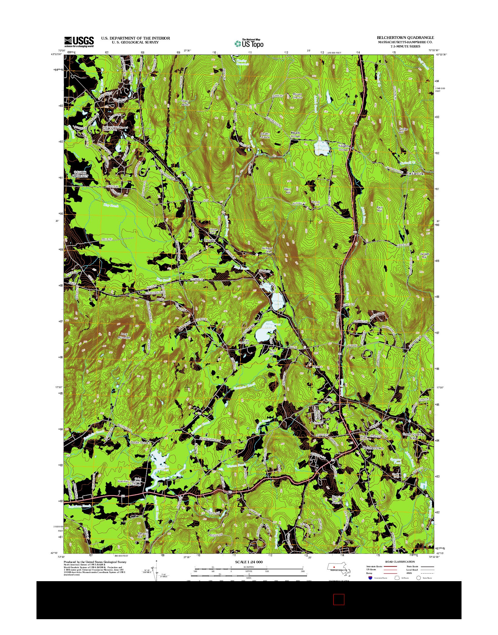 USGS US TOPO 7.5-MINUTE MAP FOR BELCHERTOWN, MA 2012