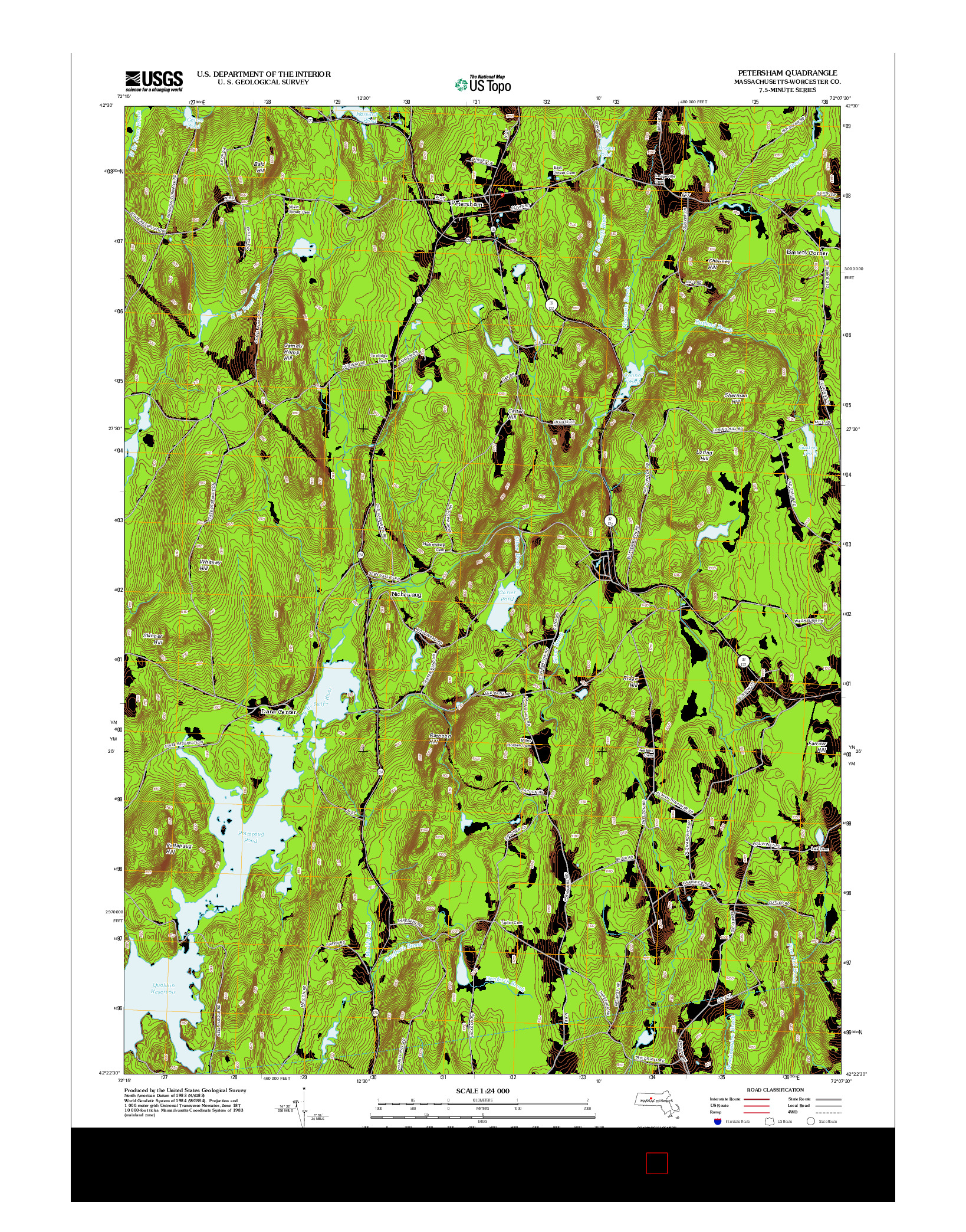 USGS US TOPO 7.5-MINUTE MAP FOR PETERSHAM, MA 2012