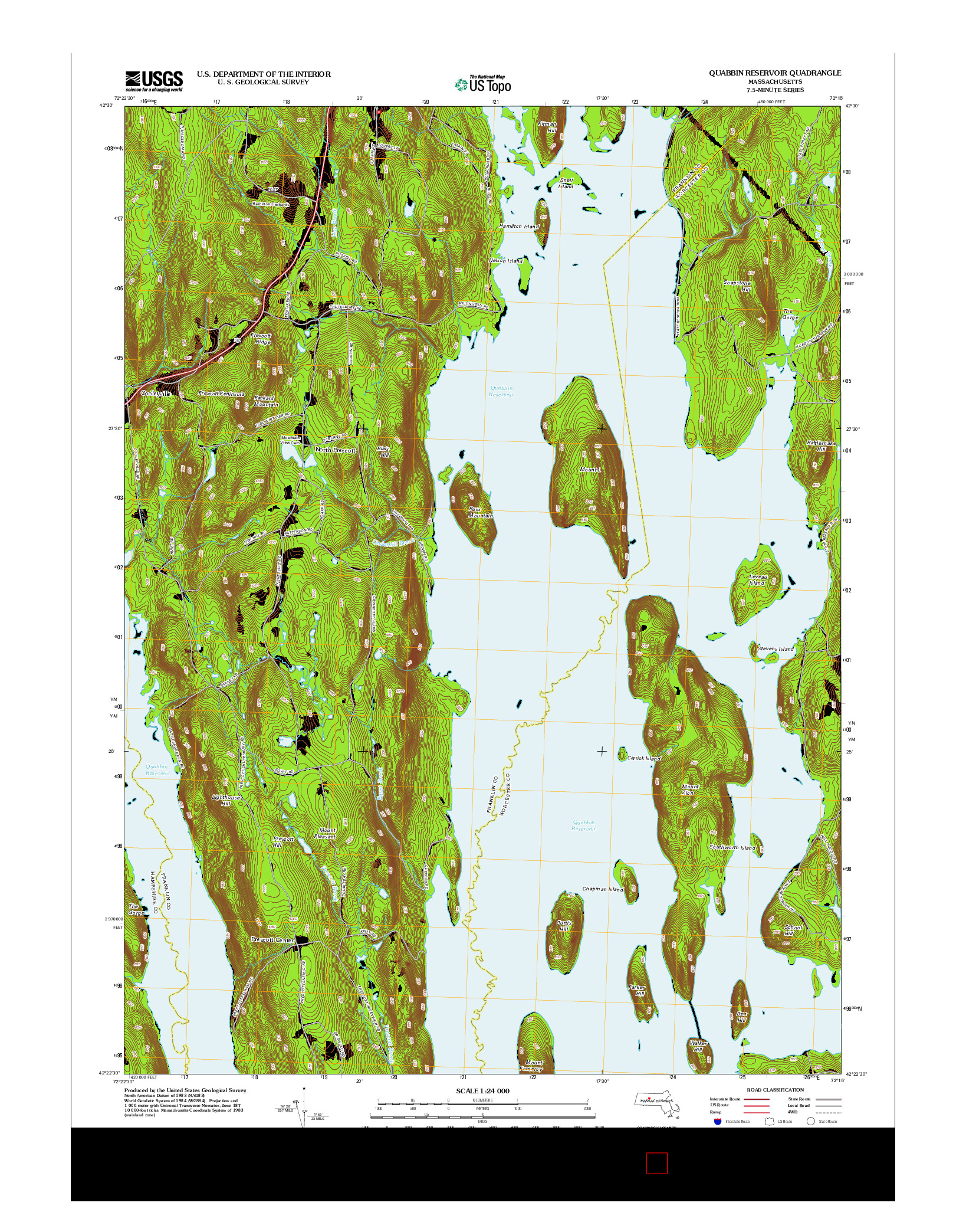 USGS US TOPO 7.5-MINUTE MAP FOR QUABBIN RESERVOIR, MA 2012