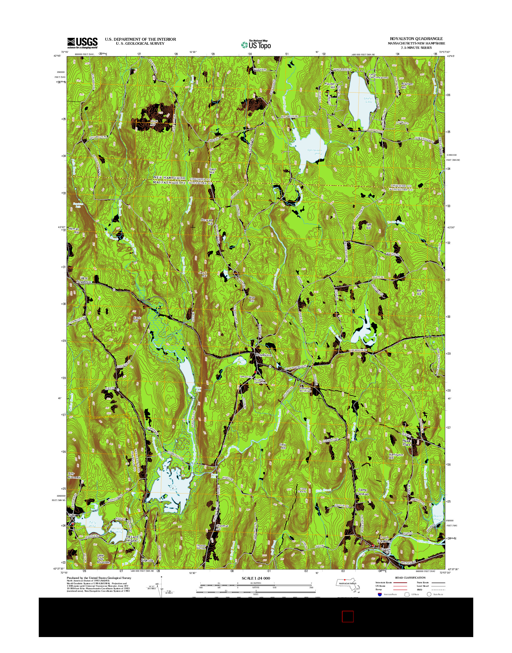 USGS US TOPO 7.5-MINUTE MAP FOR ROYALSTON, MA-NH 2012