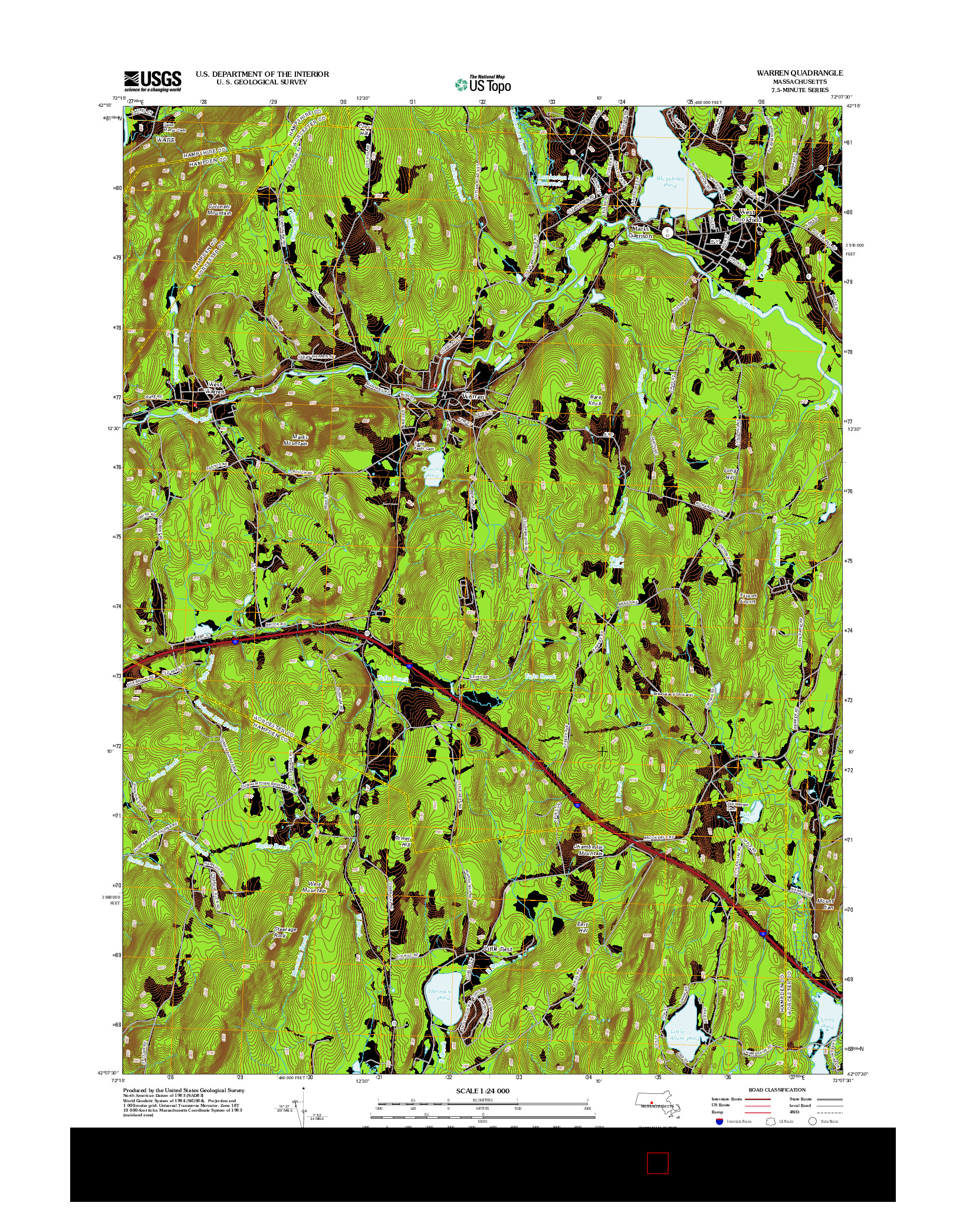 USGS US TOPO 7.5-MINUTE MAP FOR WARREN, MA 2012