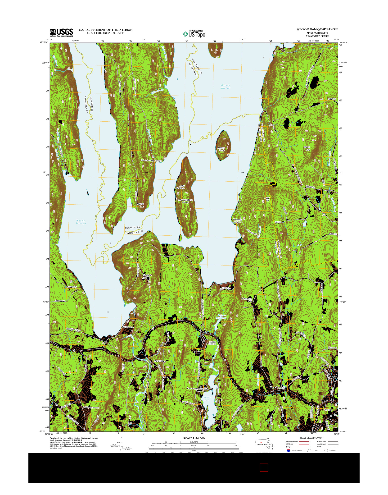 USGS US TOPO 7.5-MINUTE MAP FOR WINSOR DAM, MA 2012