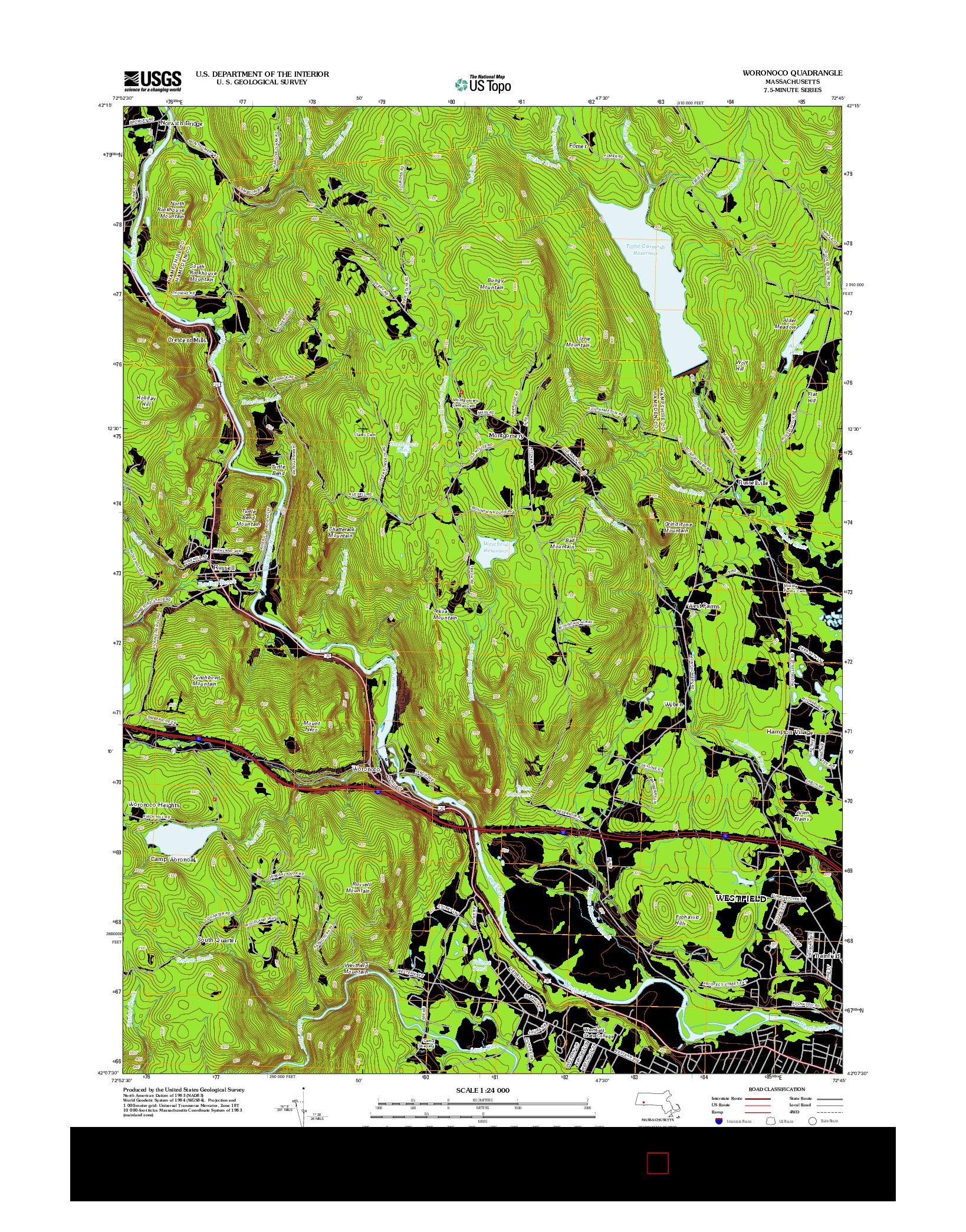 USGS US TOPO 7.5-MINUTE MAP FOR WORONOCO, MA 2012