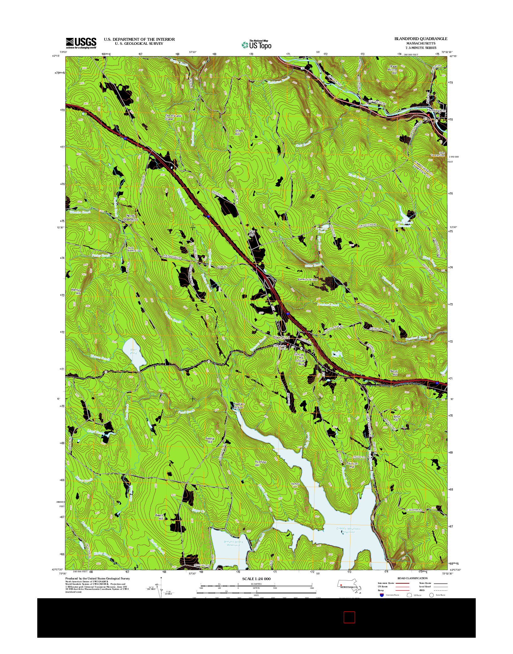 USGS US TOPO 7.5-MINUTE MAP FOR BLANDFORD, MA 2012