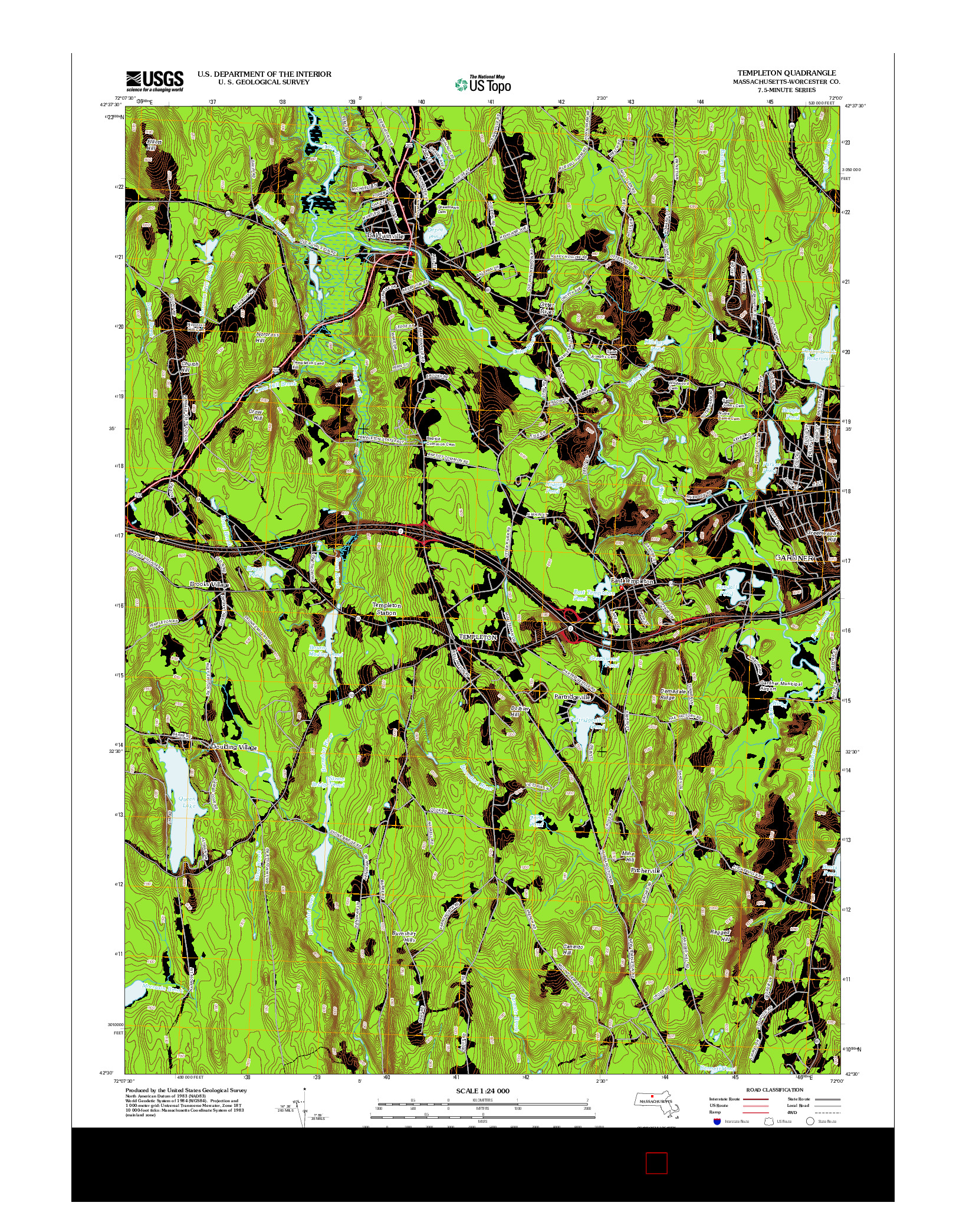 USGS US TOPO 7.5-MINUTE MAP FOR TEMPLETON, MA 2012