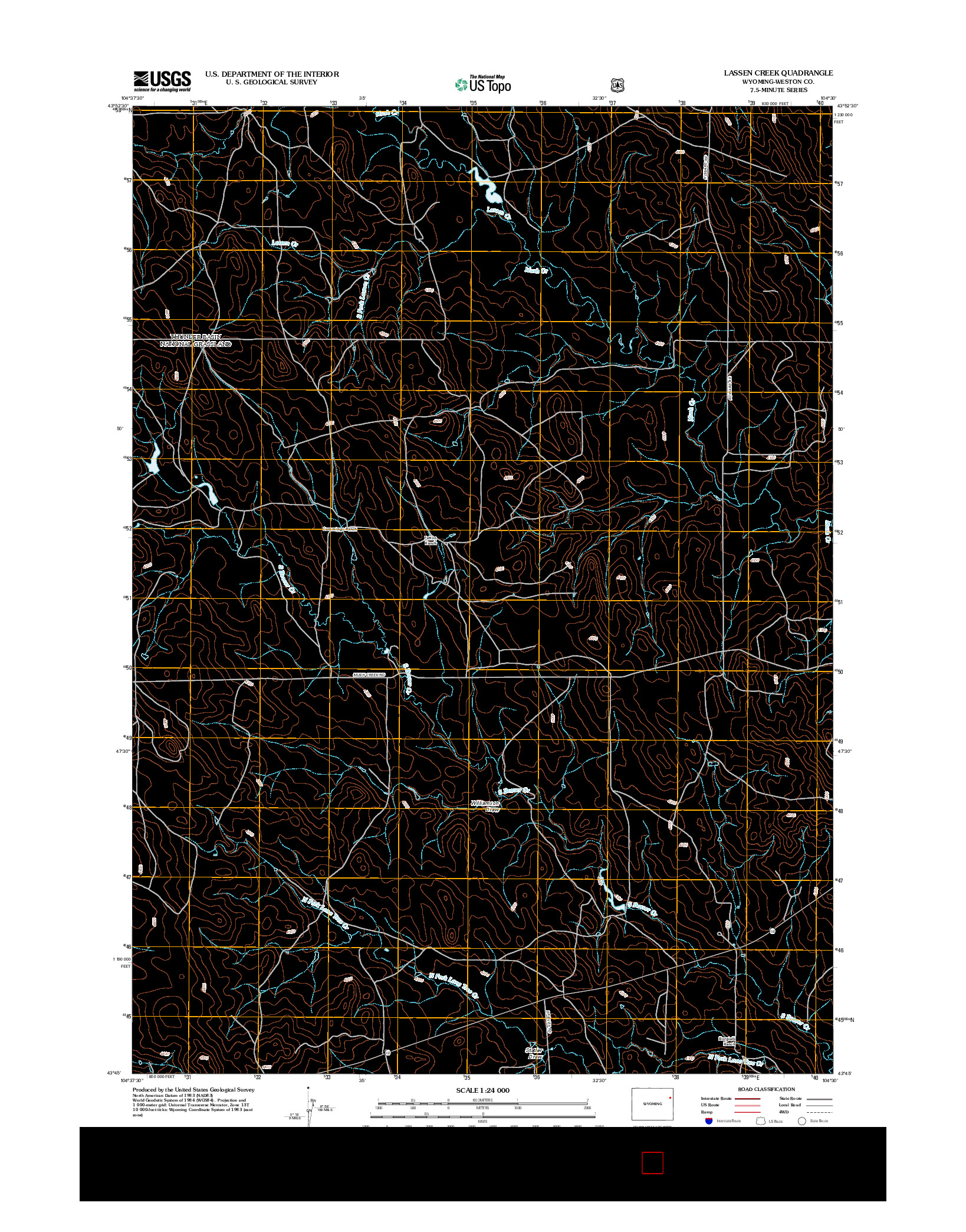 USGS US TOPO 7.5-MINUTE MAP FOR LASSEN CREEK, WY 2012