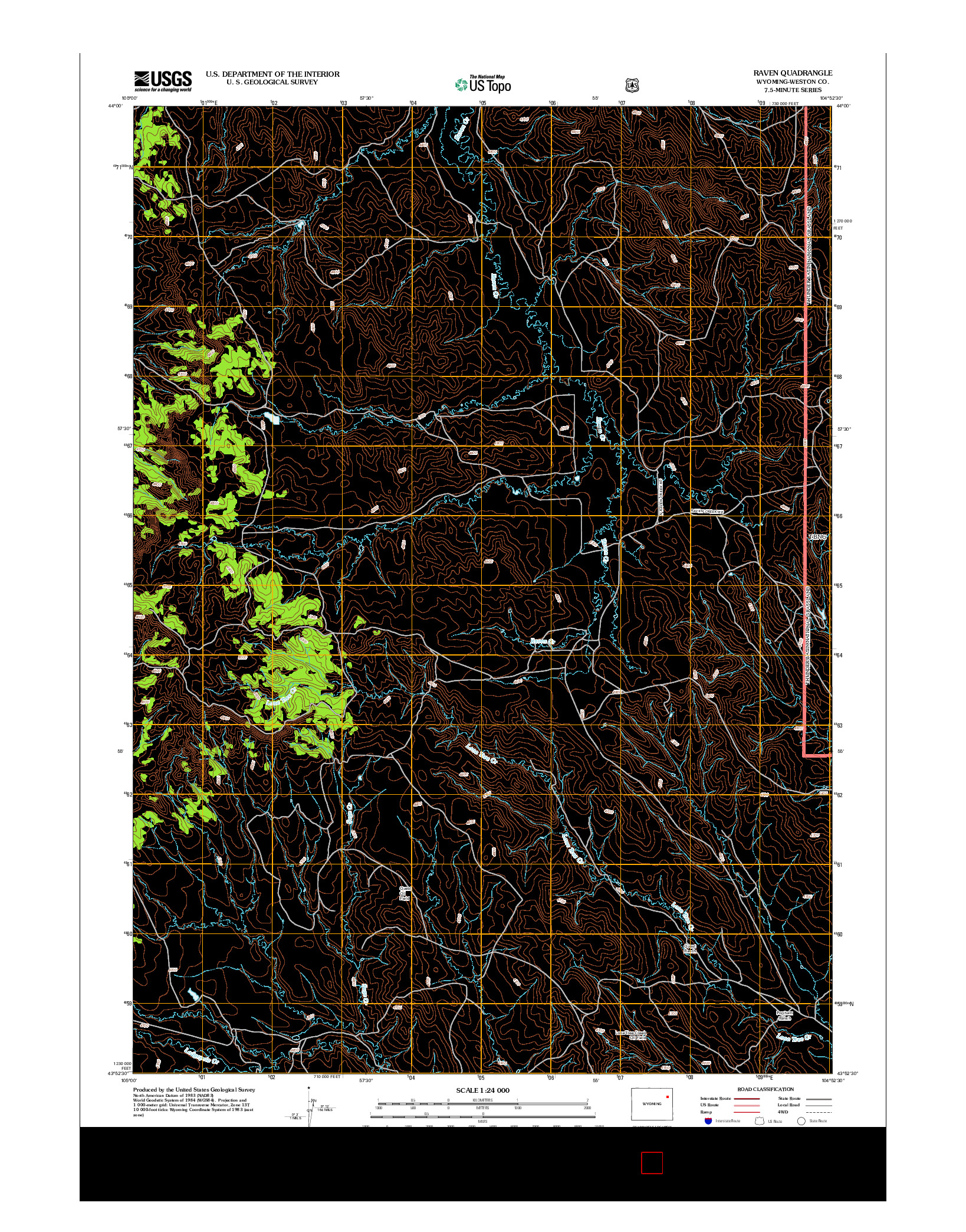 USGS US TOPO 7.5-MINUTE MAP FOR RAVEN, WY 2012