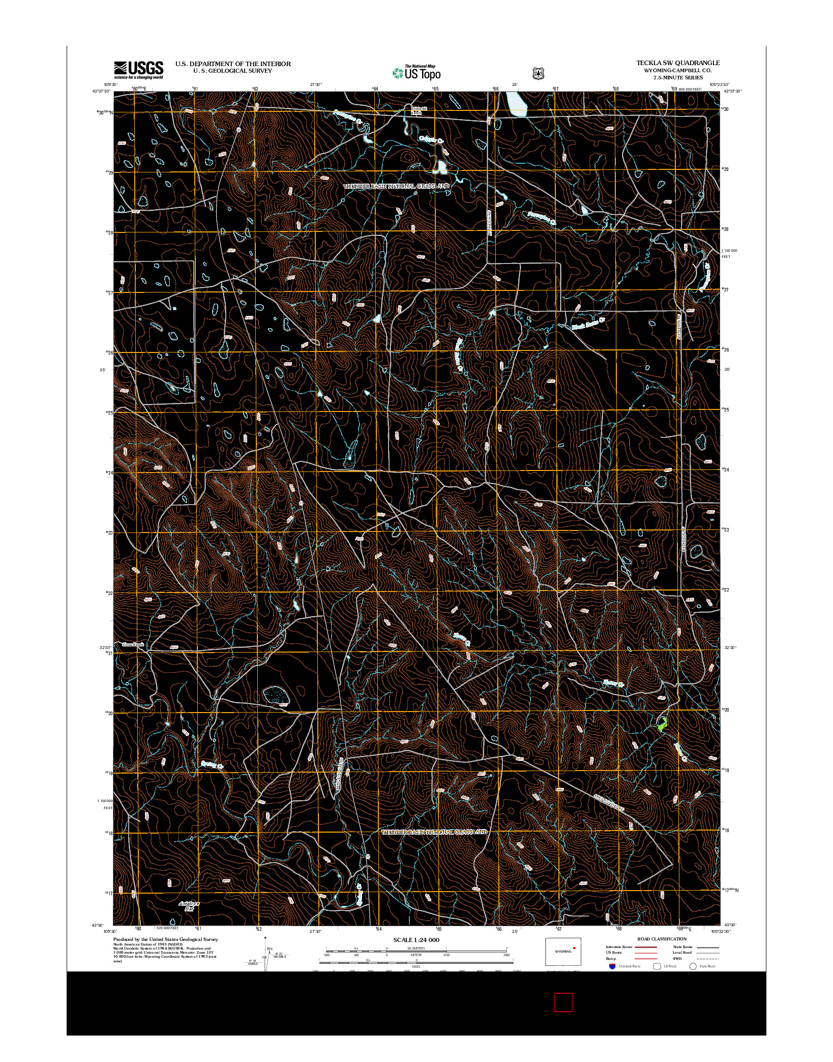 USGS US TOPO 7.5-MINUTE MAP FOR TECKLA SW, WY 2012