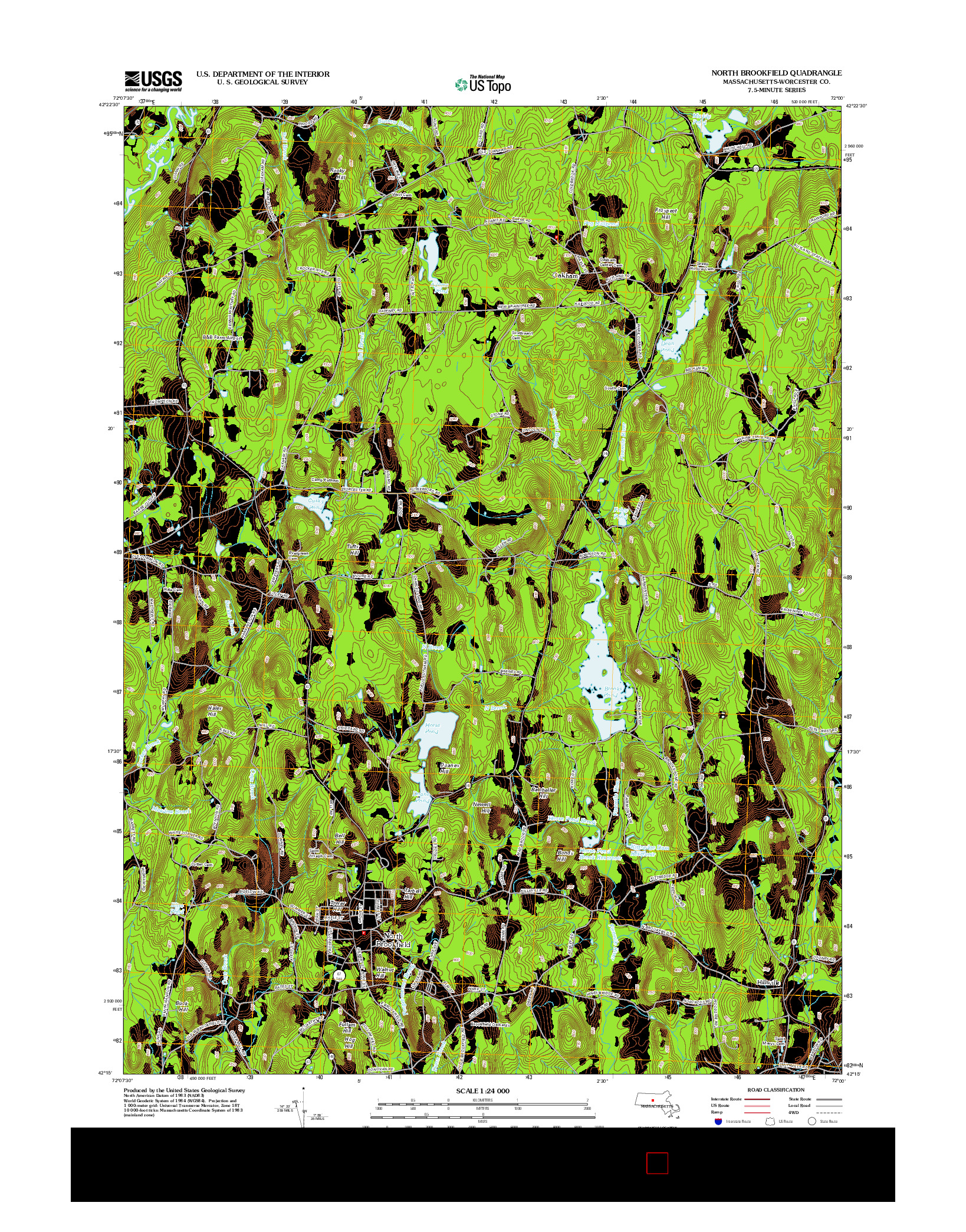 USGS US TOPO 7.5-MINUTE MAP FOR NORTH BROOKFIELD, MA 2012