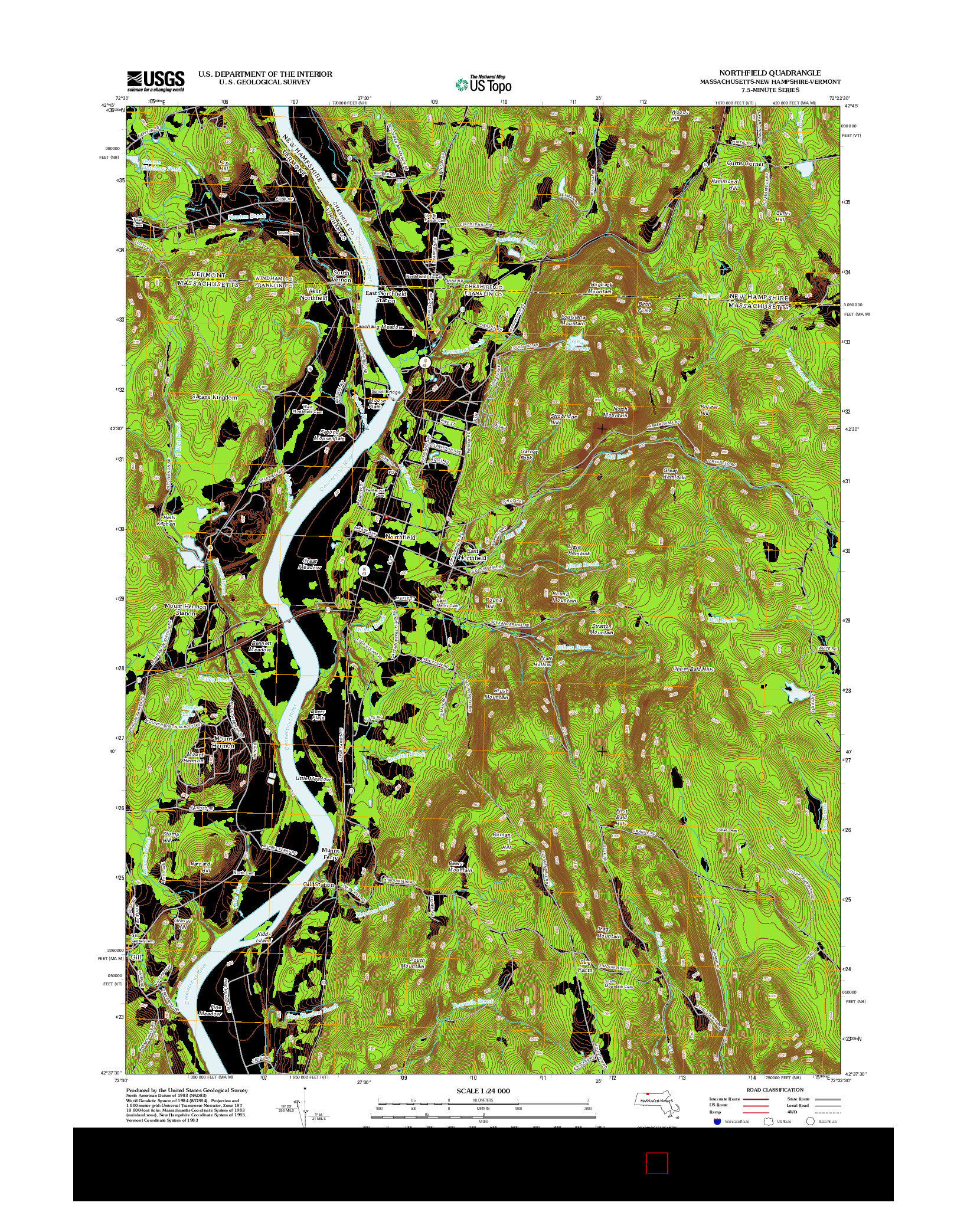 USGS US TOPO 7.5-MINUTE MAP FOR NORTHFIELD, MA-NH-VT 2012