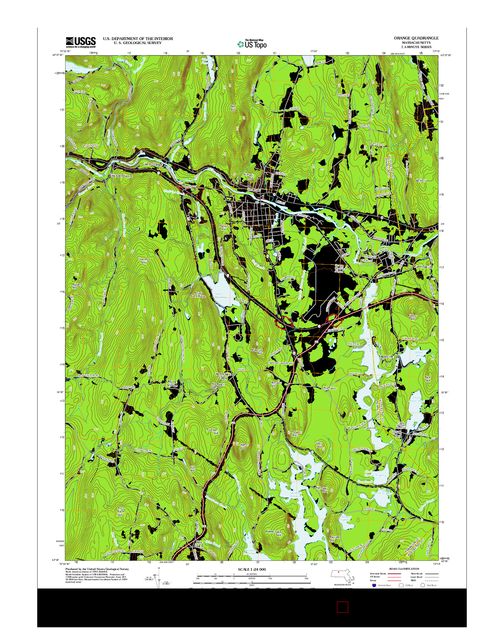 USGS US TOPO 7.5-MINUTE MAP FOR ORANGE, MA 2012