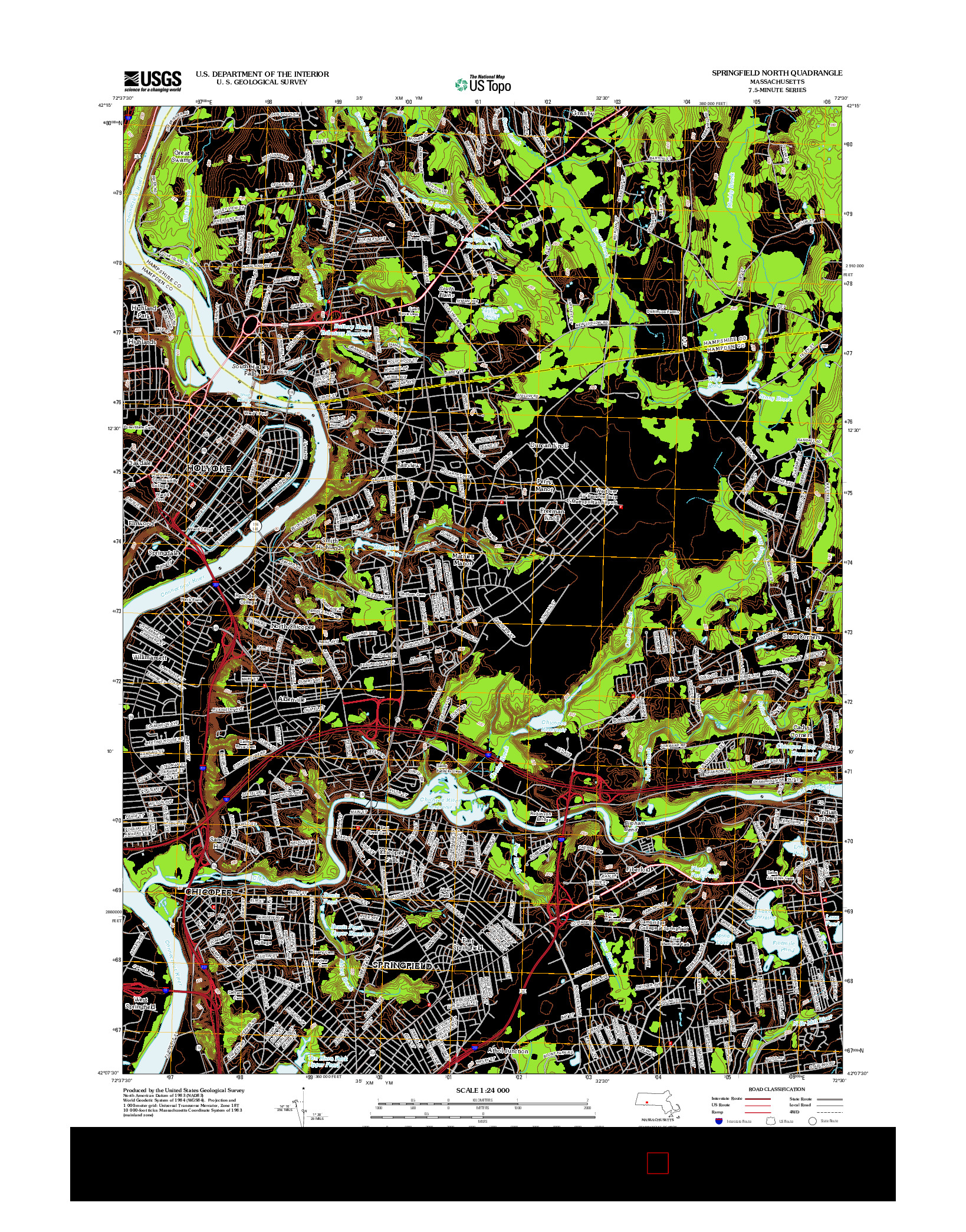 USGS US TOPO 7.5-MINUTE MAP FOR SPRINGFIELD NORTH, MA 2012