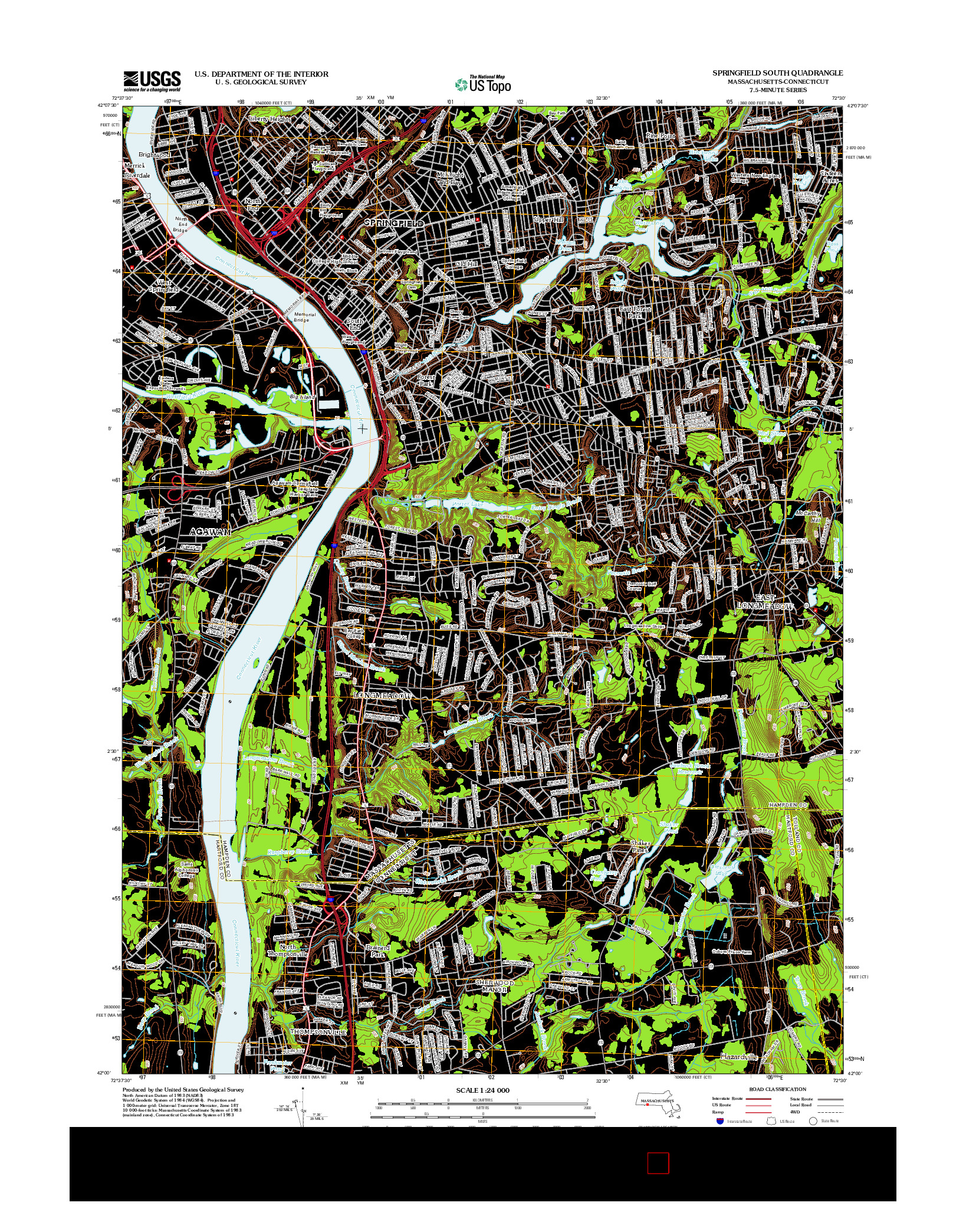 USGS US TOPO 7.5-MINUTE MAP FOR SPRINGFIELD SOUTH, MA-CT 2012