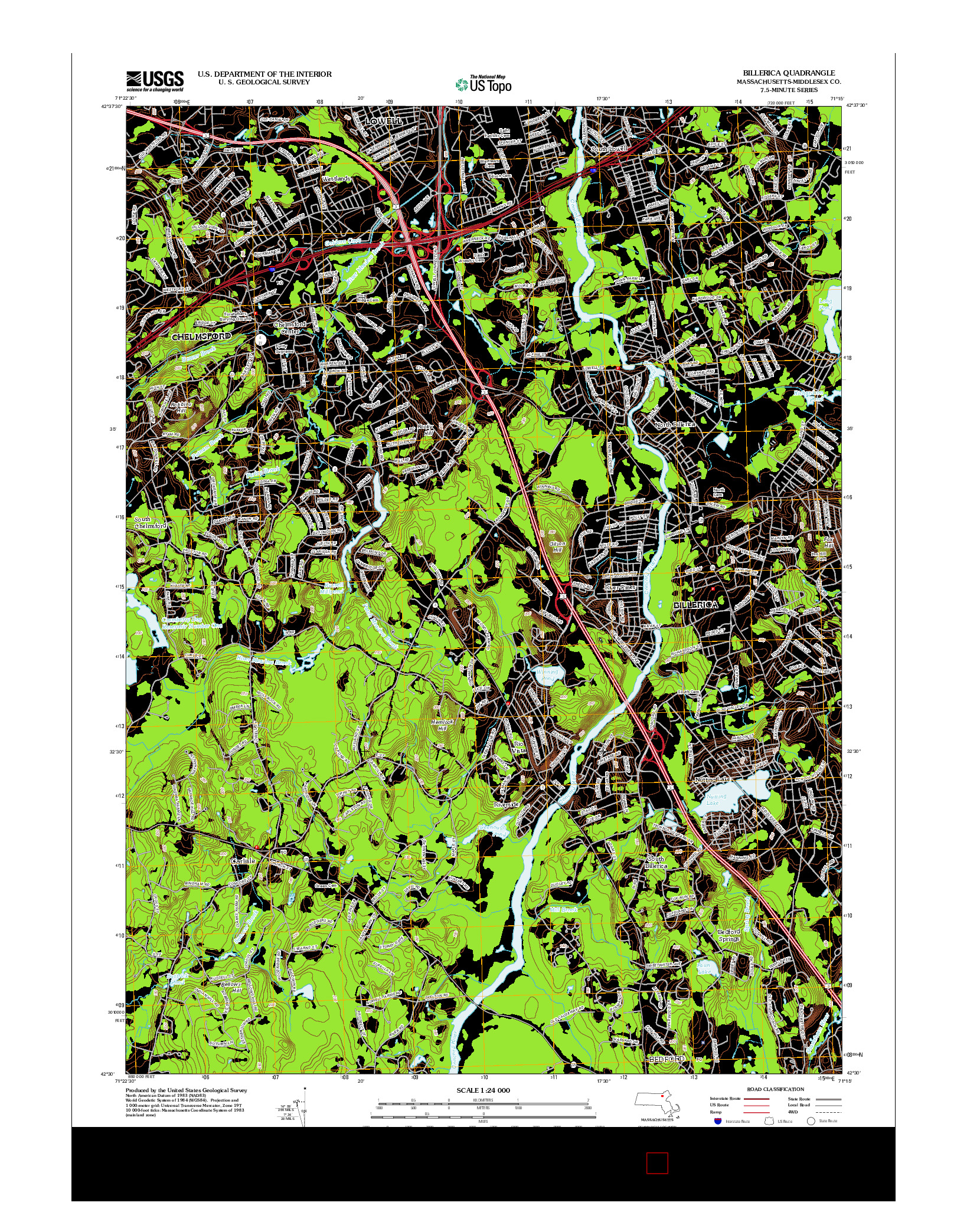 USGS US TOPO 7.5-MINUTE MAP FOR BILLERICA, MA 2012