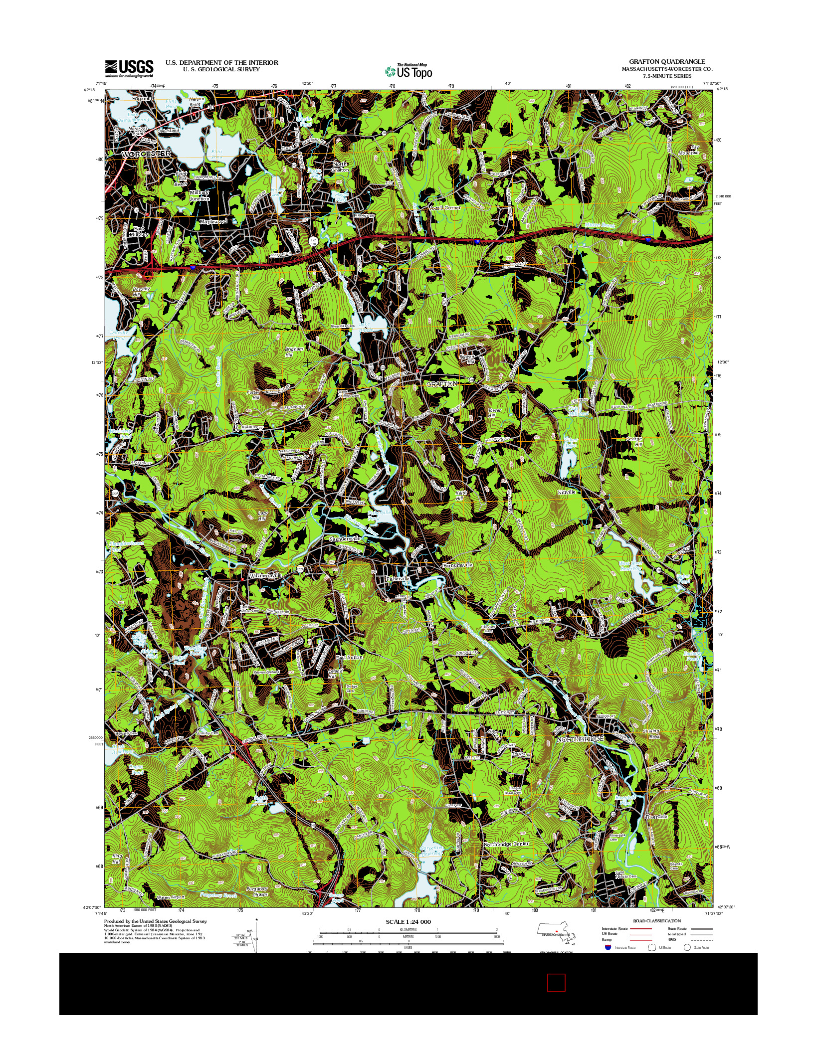 USGS US TOPO 7.5-MINUTE MAP FOR GRAFTON, MA 2012