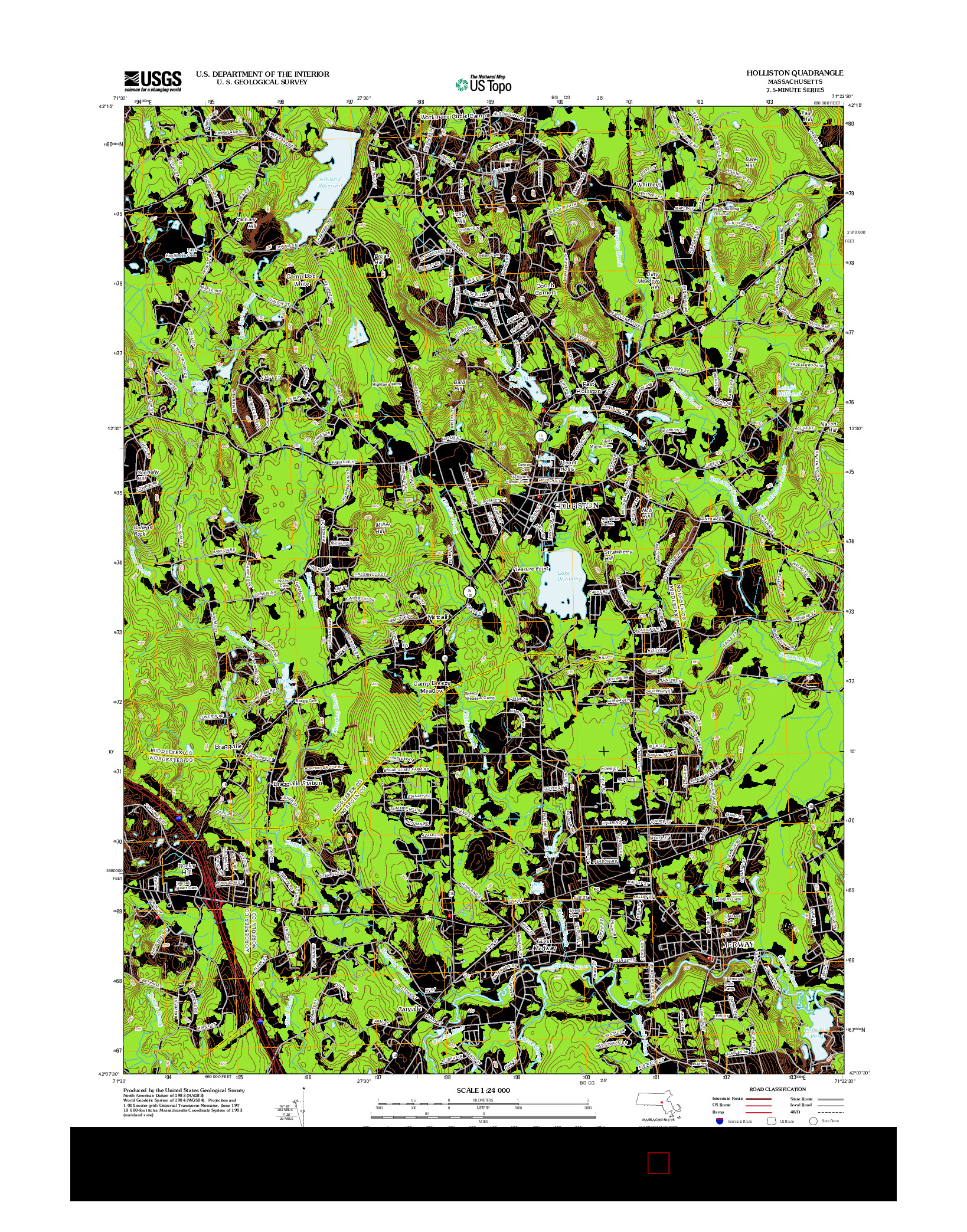 USGS US TOPO 7.5-MINUTE MAP FOR HOLLISTON, MA 2012