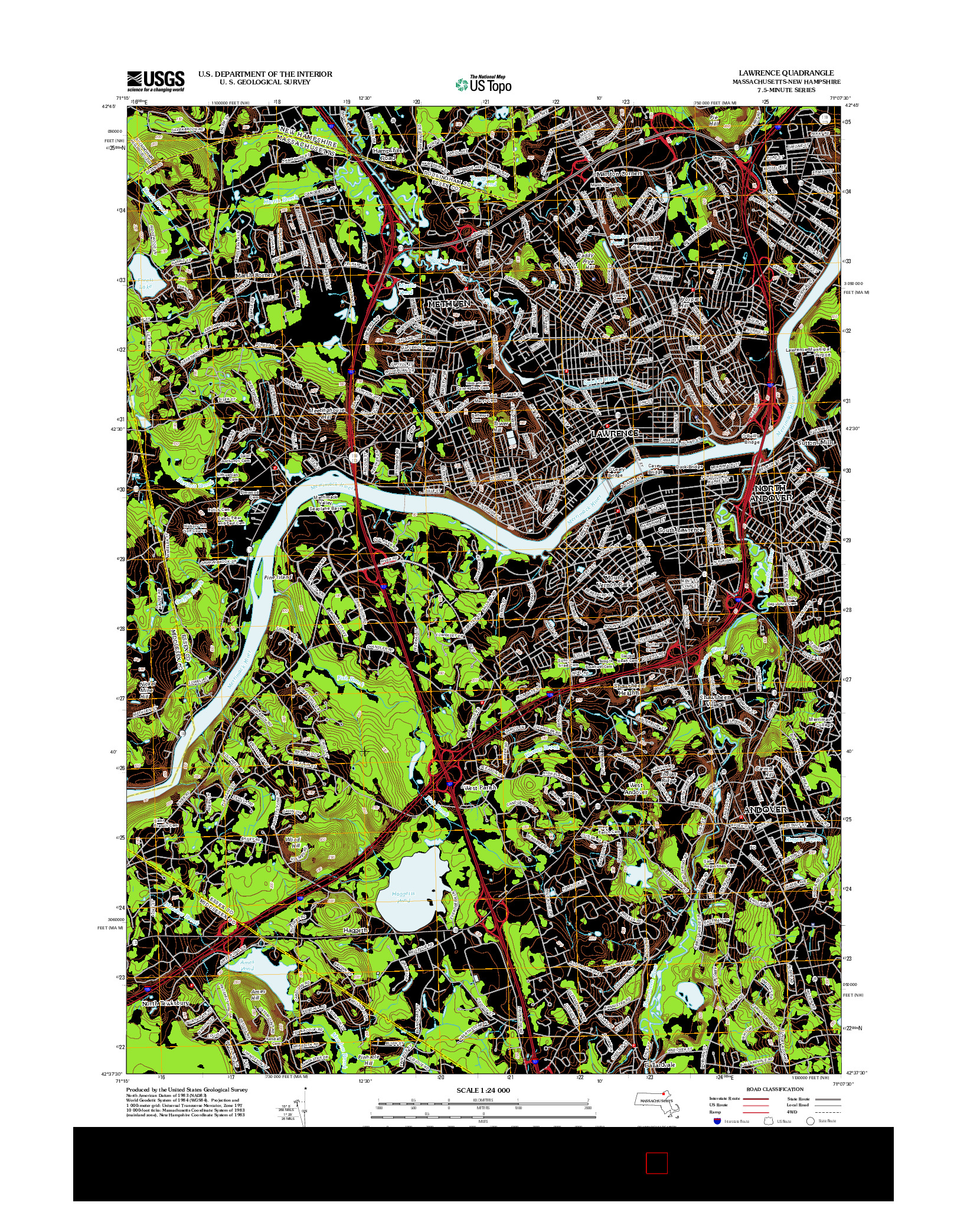 USGS US TOPO 7.5-MINUTE MAP FOR LAWRENCE, MA-NH 2012