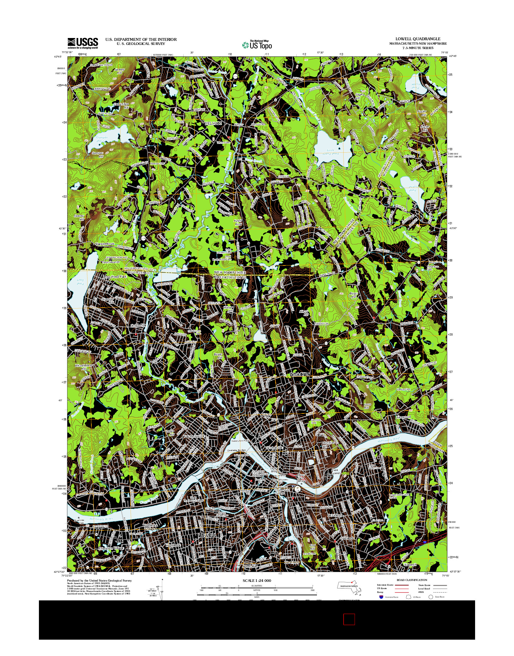 USGS US TOPO 7.5-MINUTE MAP FOR LOWELL, MA-NH 2012