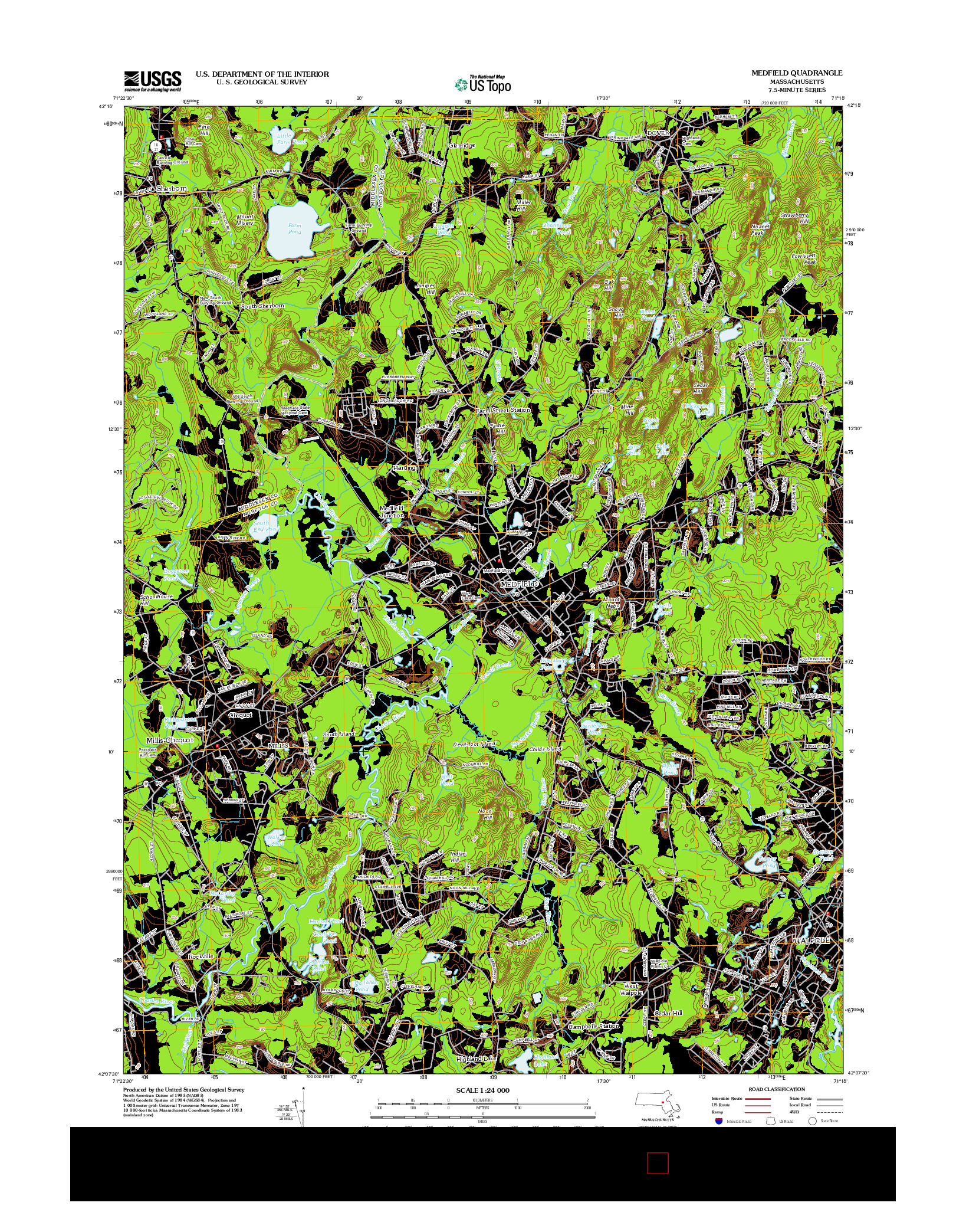 USGS US TOPO 7.5-MINUTE MAP FOR MEDFIELD, MA 2012