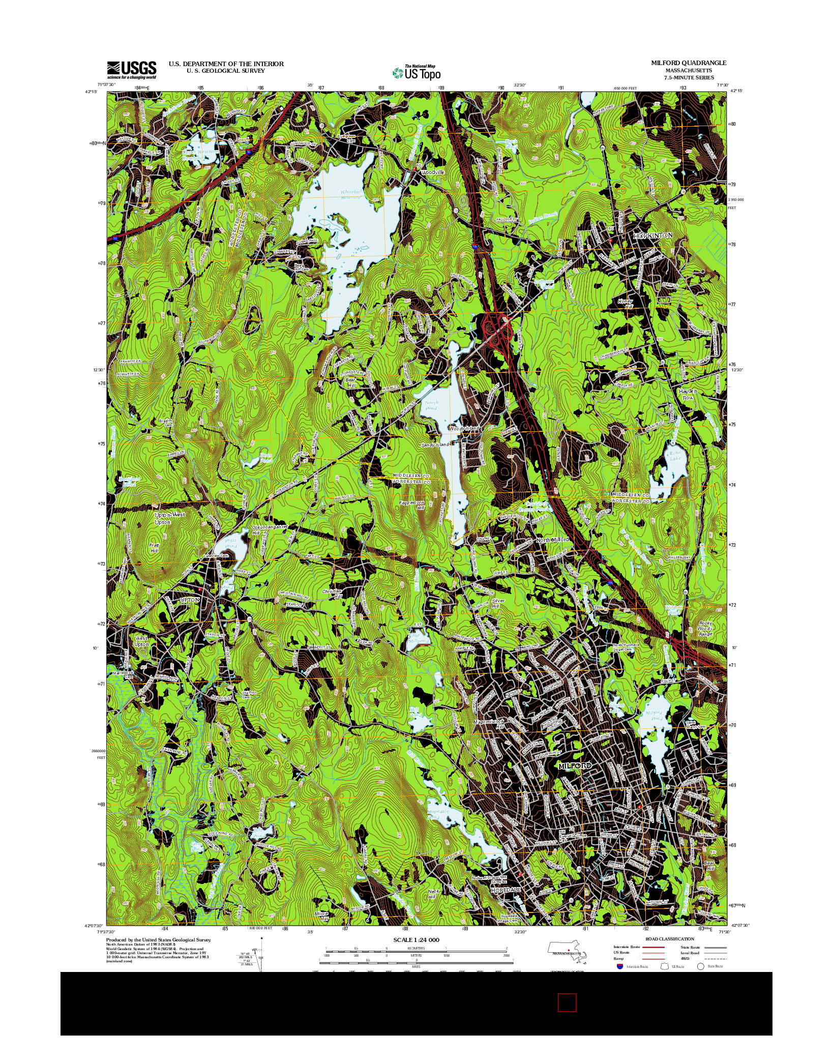 USGS US TOPO 7.5-MINUTE MAP FOR MILFORD, MA 2012