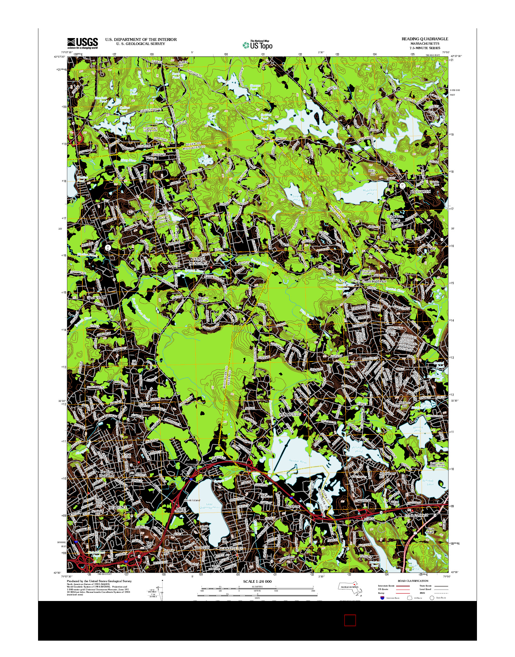 USGS US TOPO 7.5-MINUTE MAP FOR READING, MA 2012