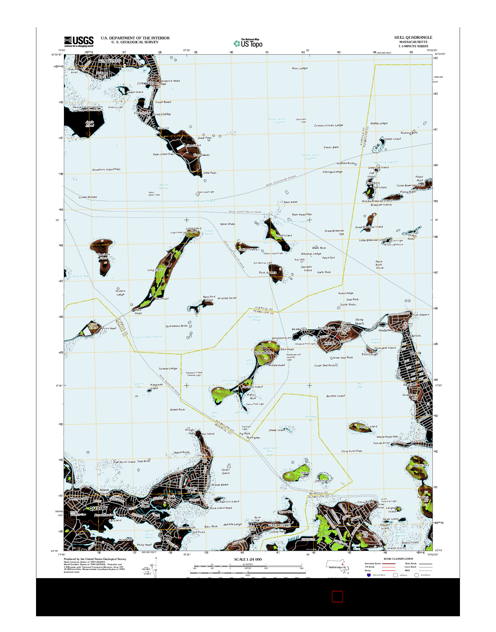 USGS US TOPO 7.5-MINUTE MAP FOR HULL, MA 2012