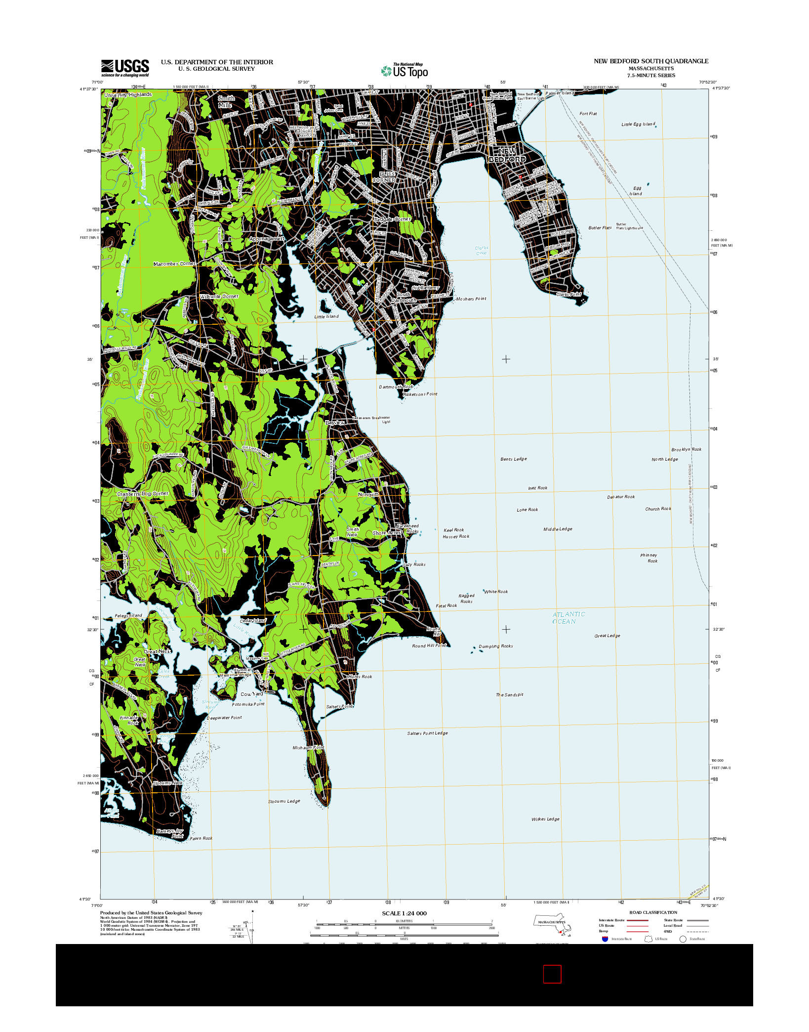 USGS US TOPO 7.5-MINUTE MAP FOR NEW BEDFORD SOUTH, MA 2012