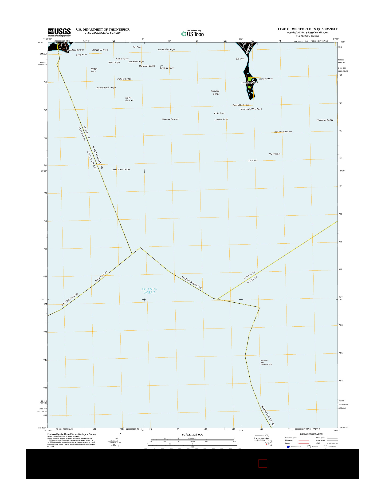 USGS US TOPO 7.5-MINUTE MAP FOR HEAD OF WESTPORT OE S, MA-RI 2012