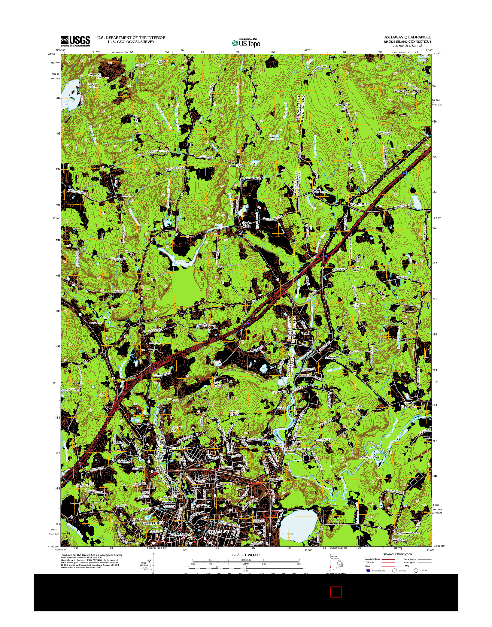 USGS US TOPO 7.5-MINUTE MAP FOR ASHAWAY, RI-CT 2012