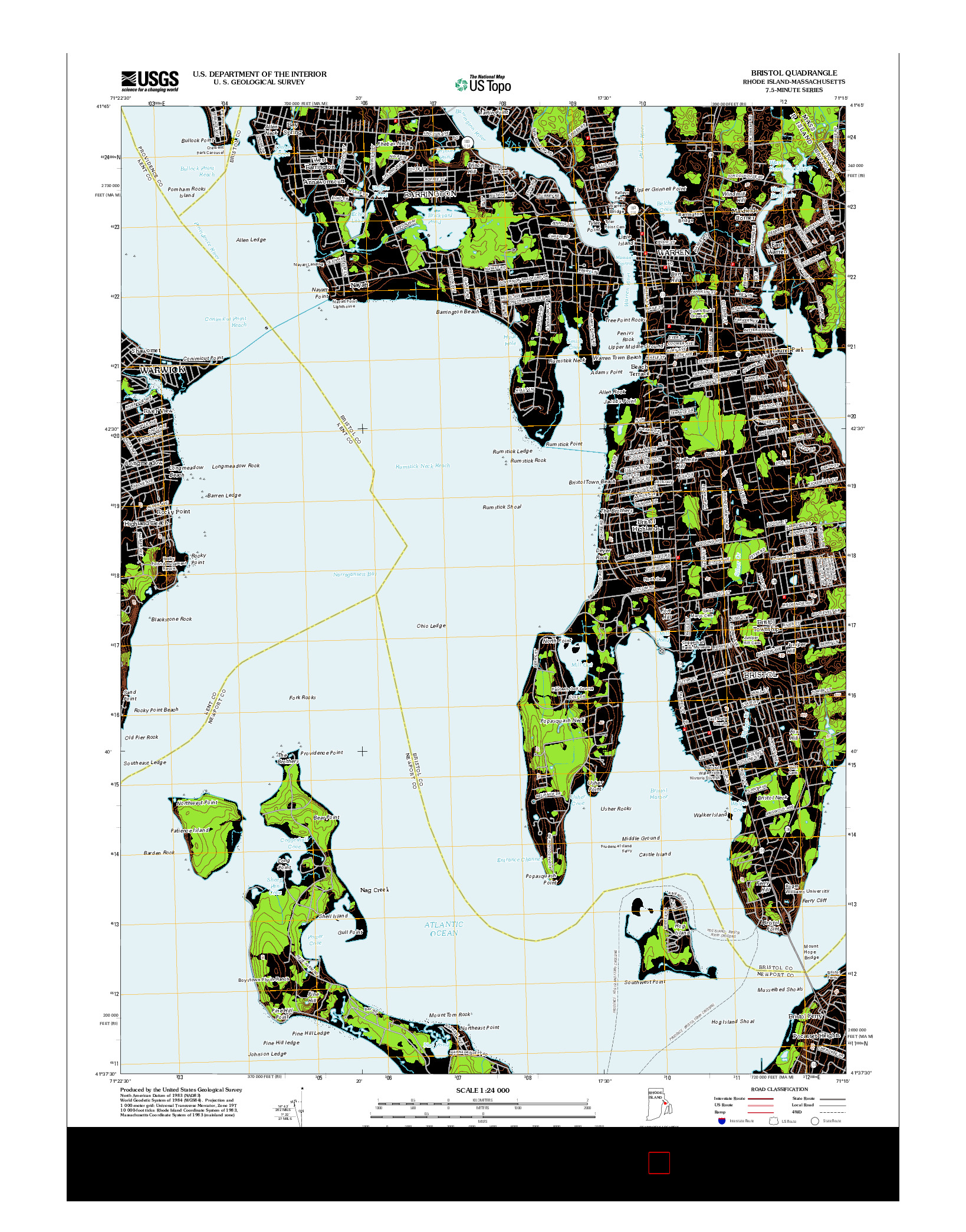 USGS US TOPO 7.5-MINUTE MAP FOR BRISTOL, RI-MA 2012