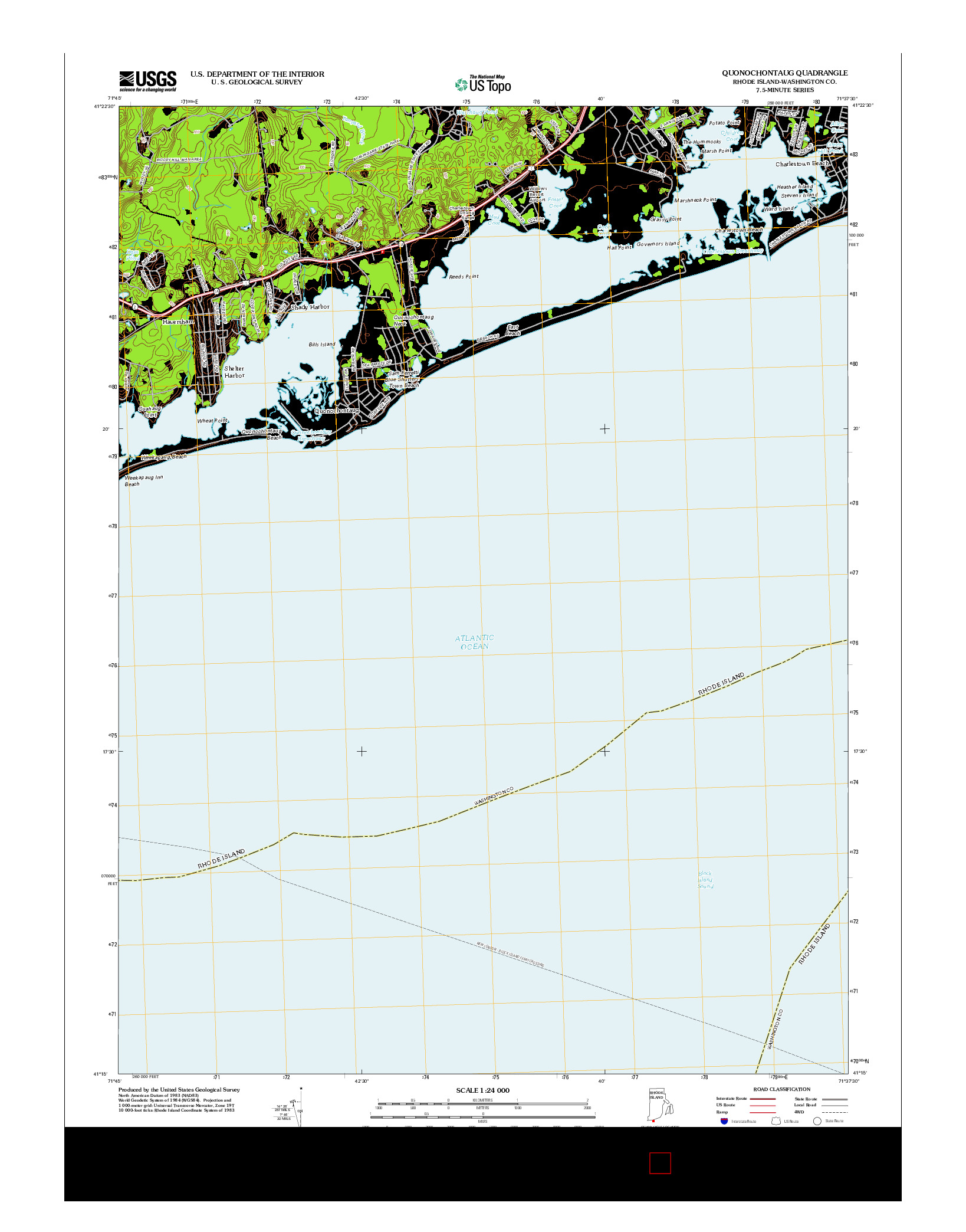 USGS US TOPO 7.5-MINUTE MAP FOR QUONOCHONTAUG, RI 2012