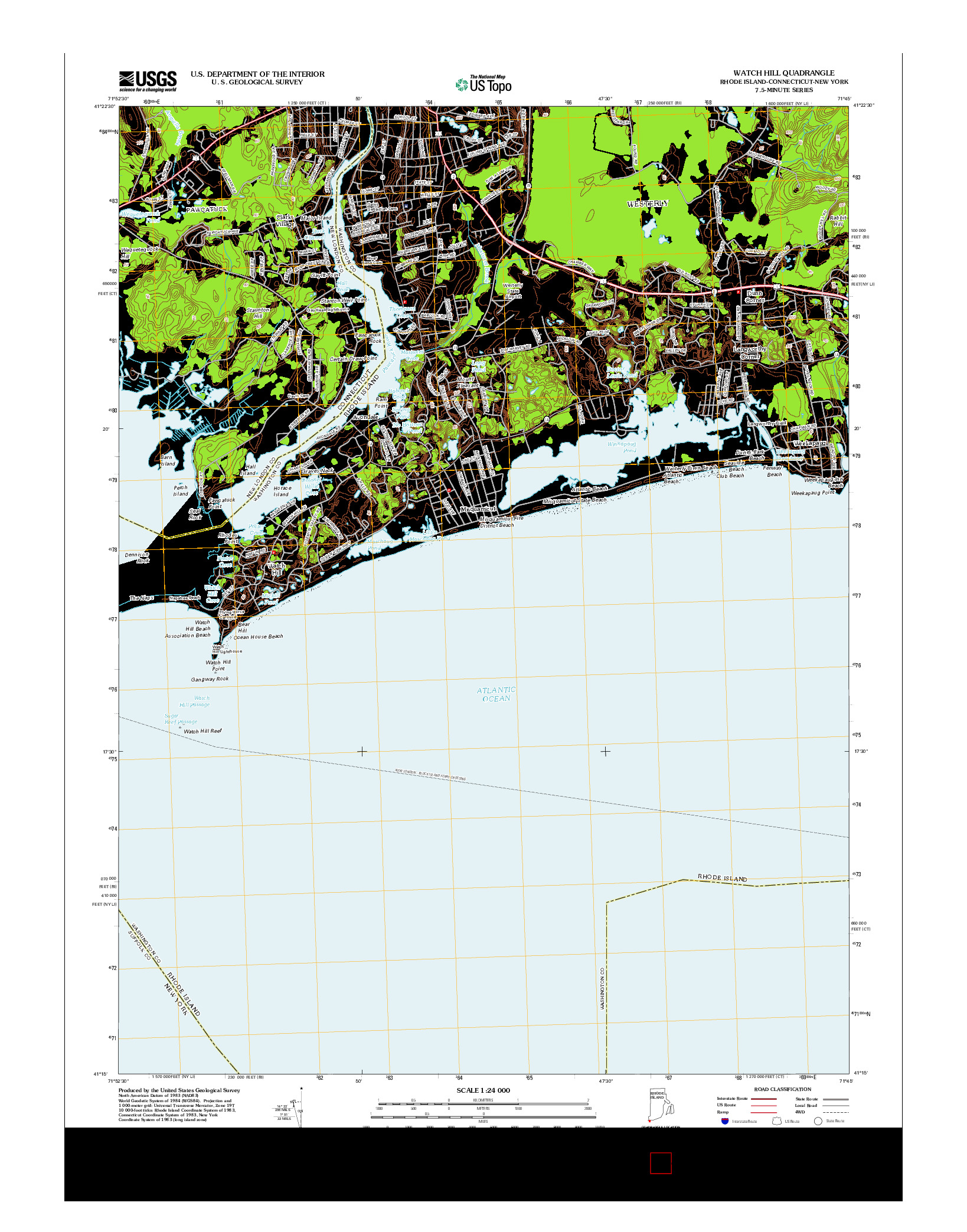 USGS US TOPO 7.5-MINUTE MAP FOR WATCH HILL, RI-CT-NY 2012