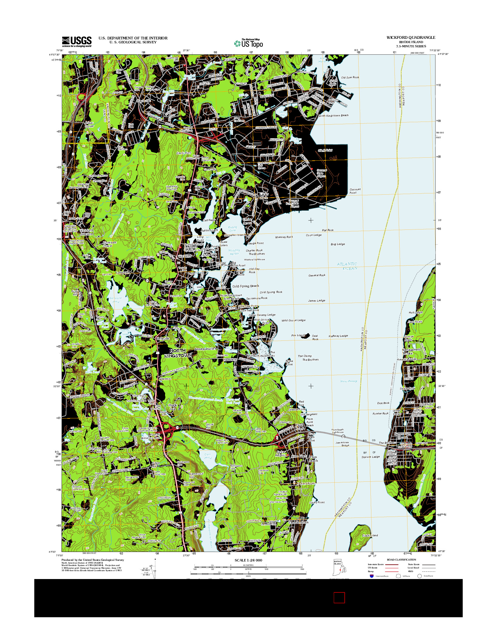 USGS US TOPO 7.5-MINUTE MAP FOR WICKFORD, RI 2012