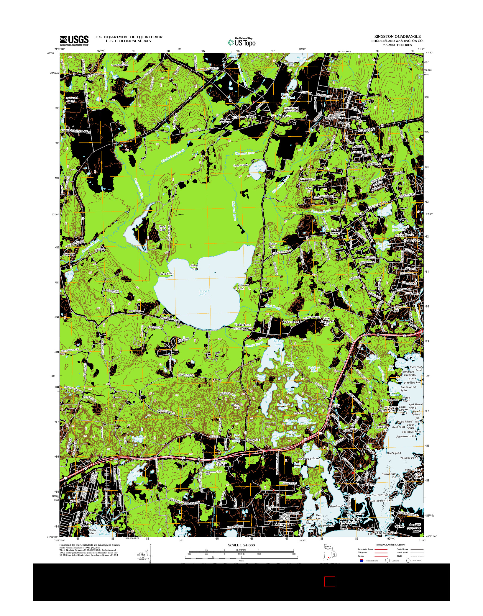USGS US TOPO 7.5-MINUTE MAP FOR KINGSTON, RI 2012