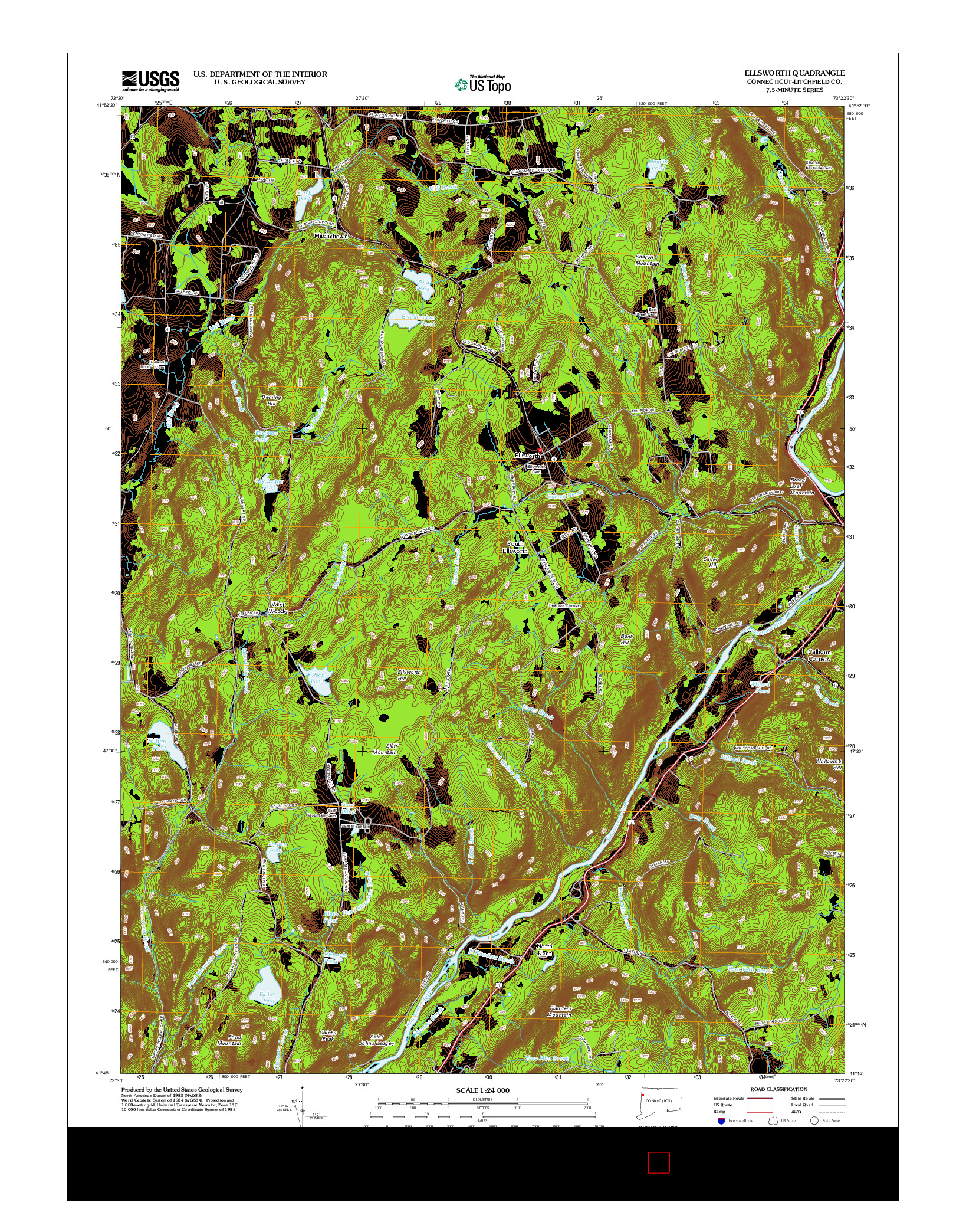 USGS US TOPO 7.5-MINUTE MAP FOR ELLSWORTH, CT 2012