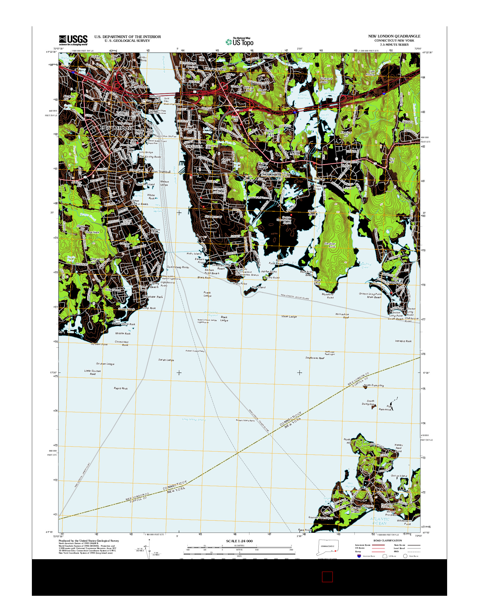 USGS US TOPO 7.5-MINUTE MAP FOR NEW LONDON, CT-NY 2012